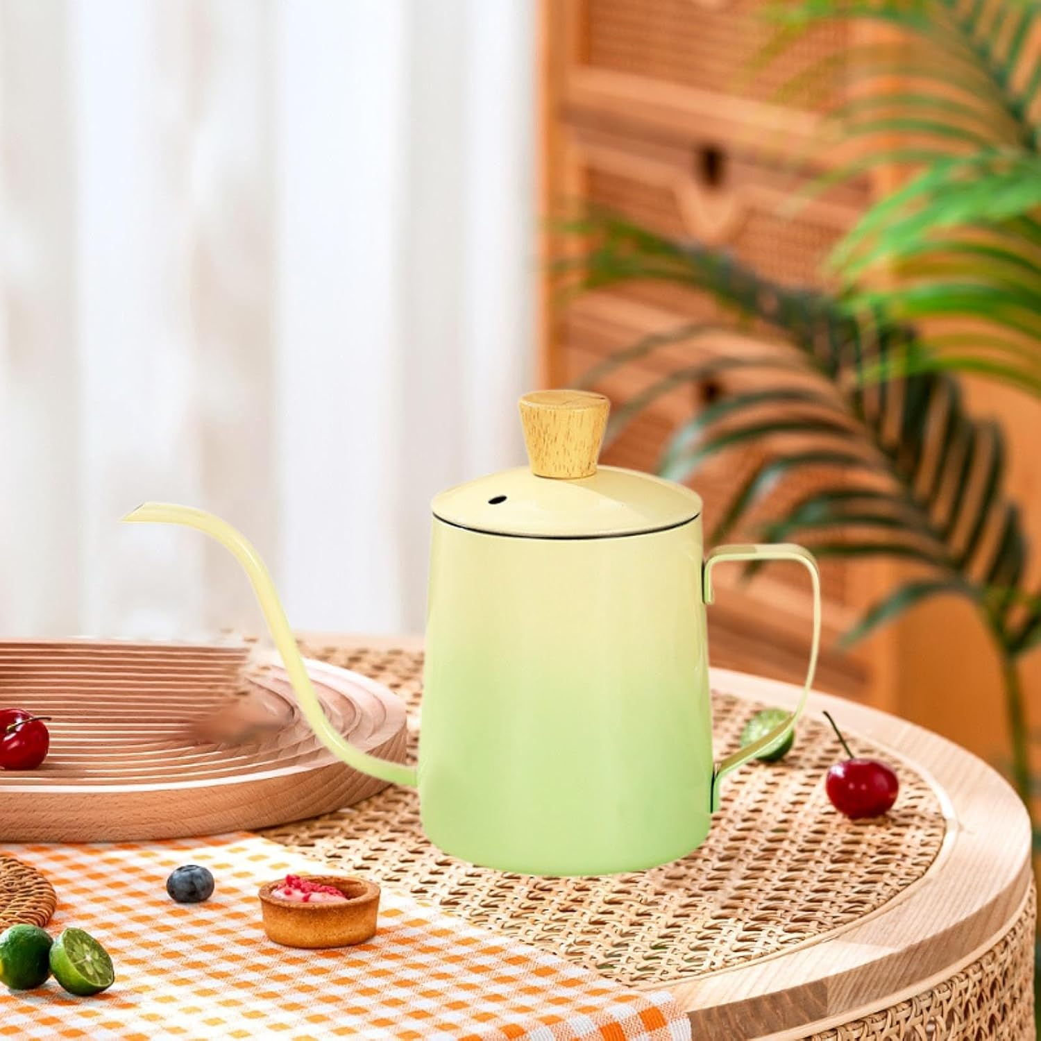 Espresso Pour over Coffee Kettle 600Ml Stainless Steel 8.7X9.8Cm for Baristas anti Rust Multifunctional Hand Drip Coffee Pot, Gradient Green - Gradient Green image number 2