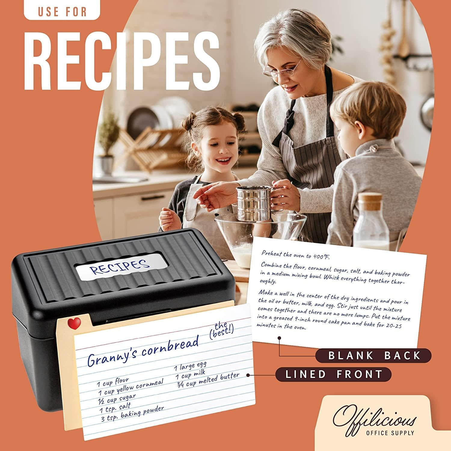 Index Card Holder 3X5 Set &ndash; Heavy-Duty Index Card Organizer Box with Dividers &ndash; 100 Ruled Index Cards 3X5, 25 Manila Dividers, 25 Plastic Dividers, 72 Easy-Read Stickers & 5 Box Labels image number 3