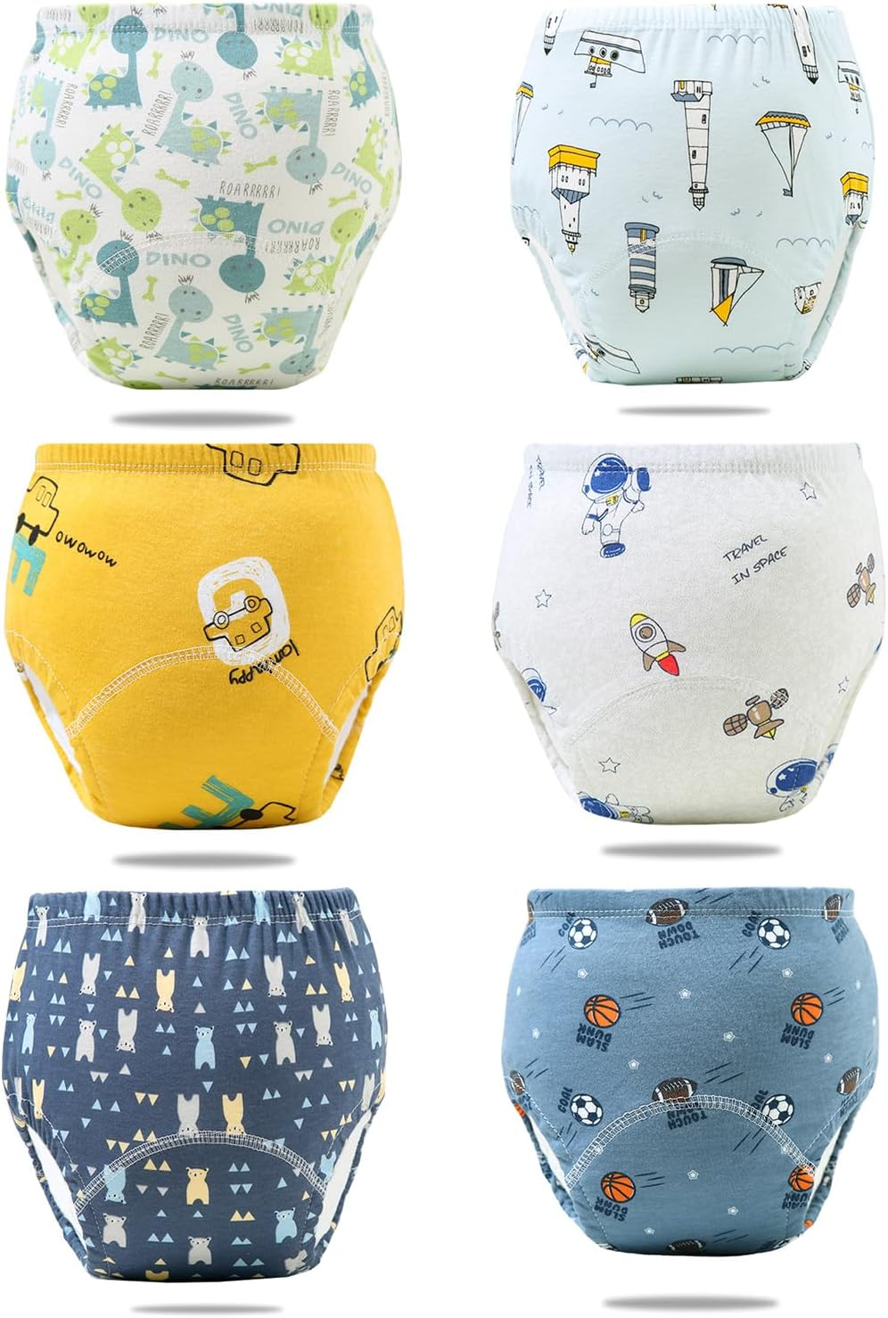 ZONEY 6 Packs Baby 6 Cotton Reusable Training Pants, Potty Training Underwear for Boy and Girl, Learning Designs Training Underwear Pants