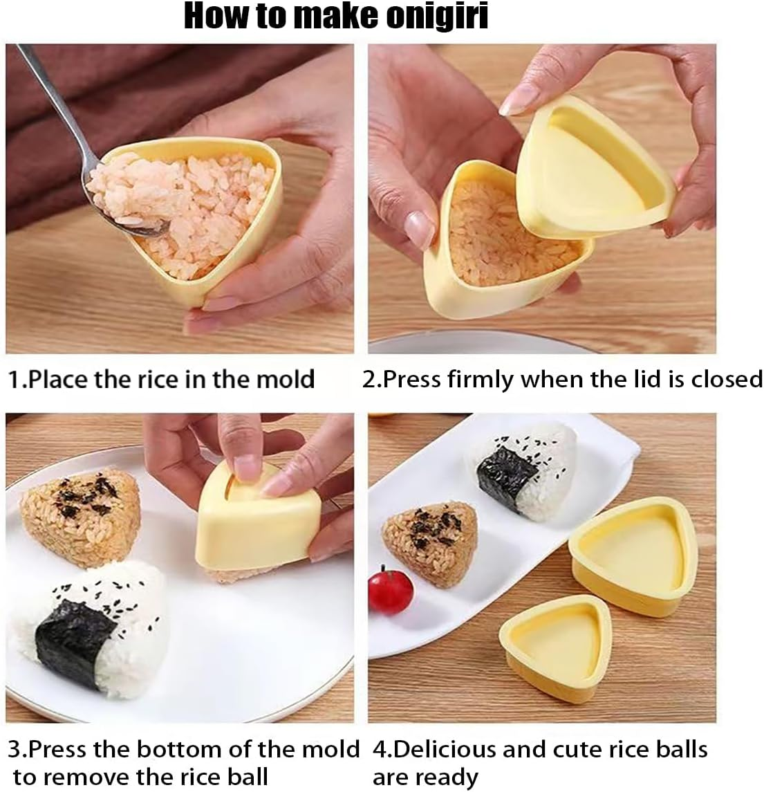 Onigiri Molds 4 Pcs, Rice Mold Sushi Musubi Maker Kit, DIY Rice Ball Mold, Suitable for Making Lunch Bento and Family Picnic Bento image number 1
