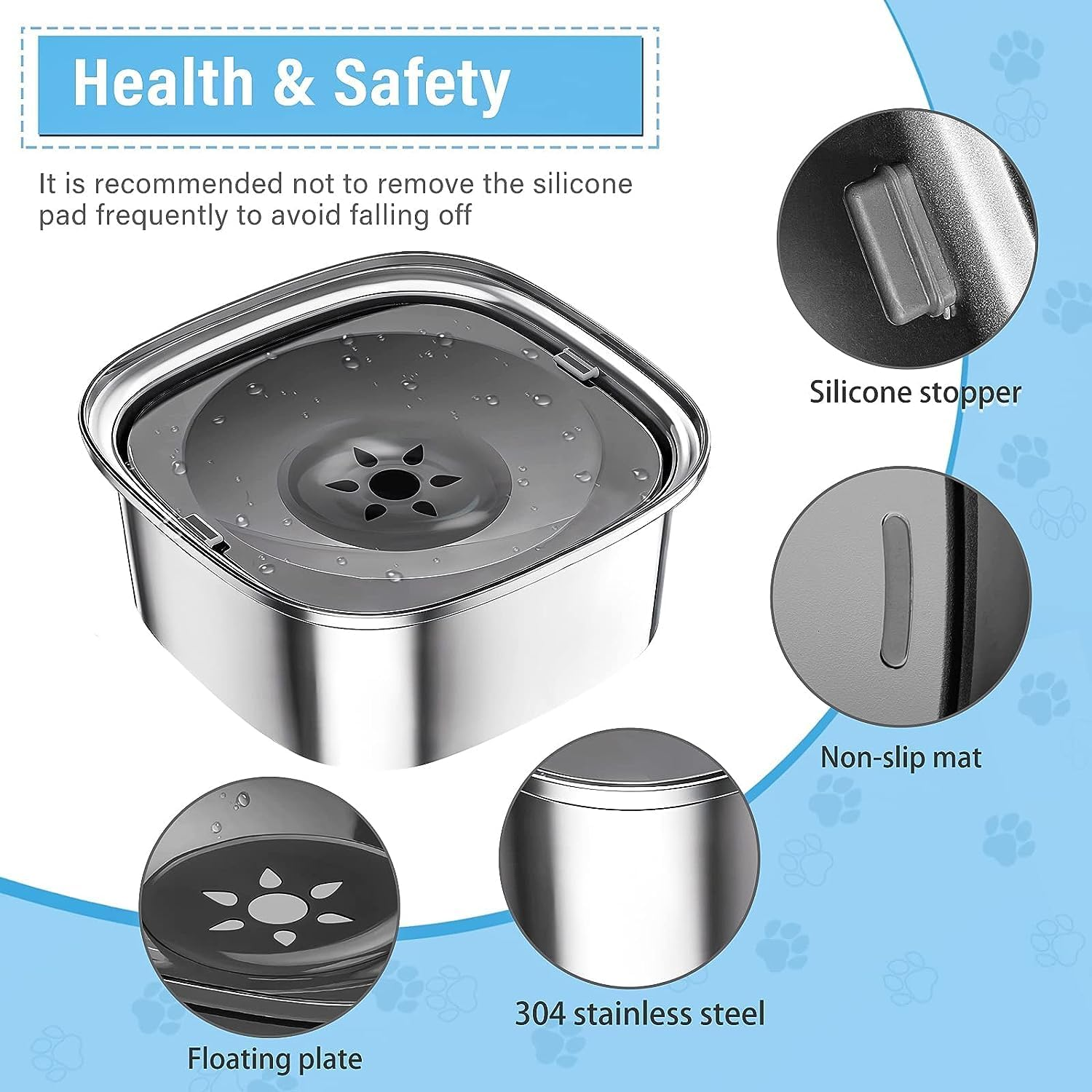 Dog Water Bowl 3L 101Oz Stainless Steel No Spill Dog Bowl Large Capacity Slow Water Feeder, Spill Proof Dog Bowl Pet Water Dispenser Vehicle Carried Slow Drinking Water Bowl for Dogs, Cats (Grey) image number 6