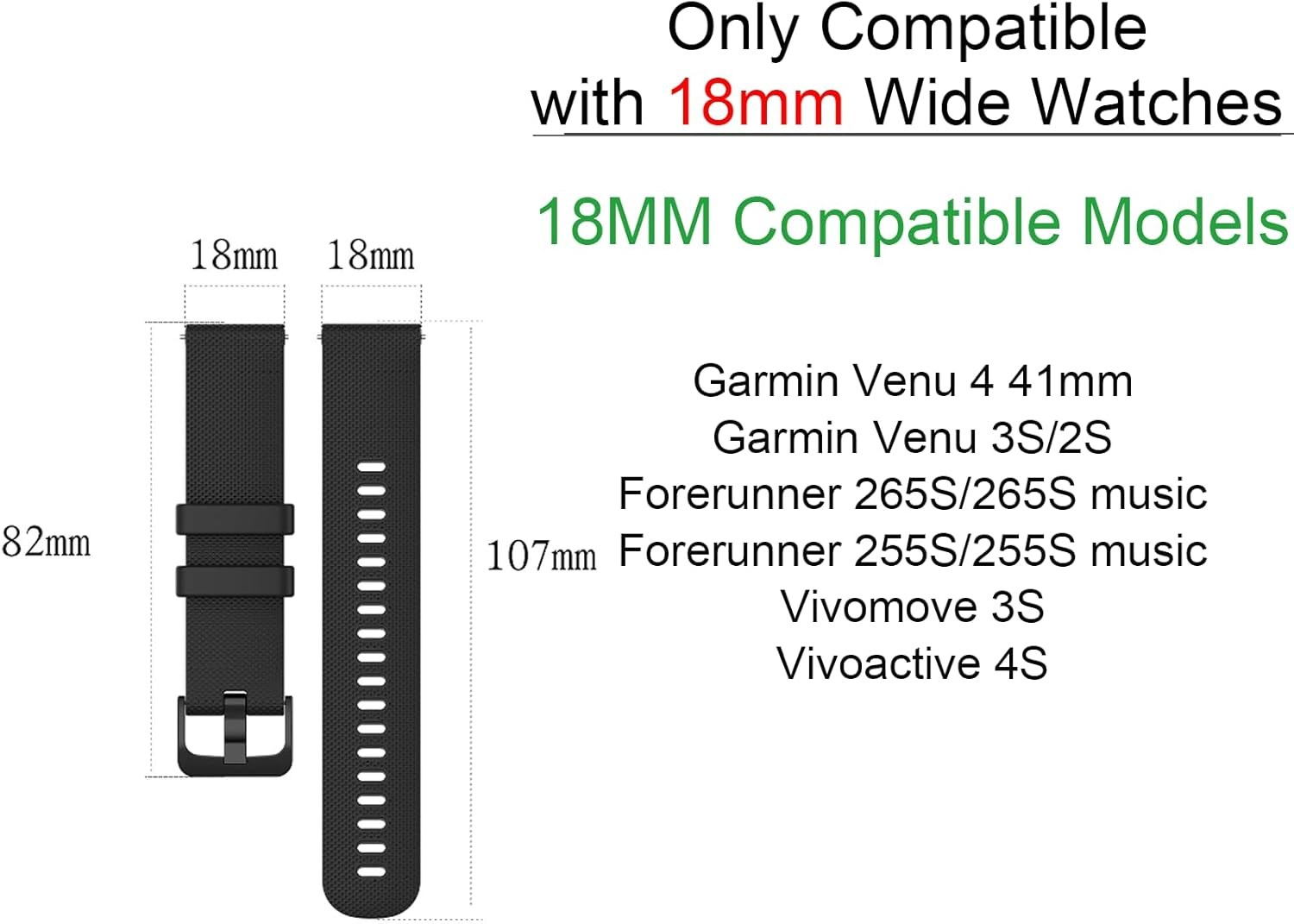 (2 Pack) T Tersely Band Compatible for Garmin Venu4 41Mm/Forerunner 265S/ Venu 3S/ Vivomove 3S/ Vivoactive 4S/ Forerunner 255S, 18Mm Silicone Sport Straps Quick Release for Garmin Venu 2S image number 2