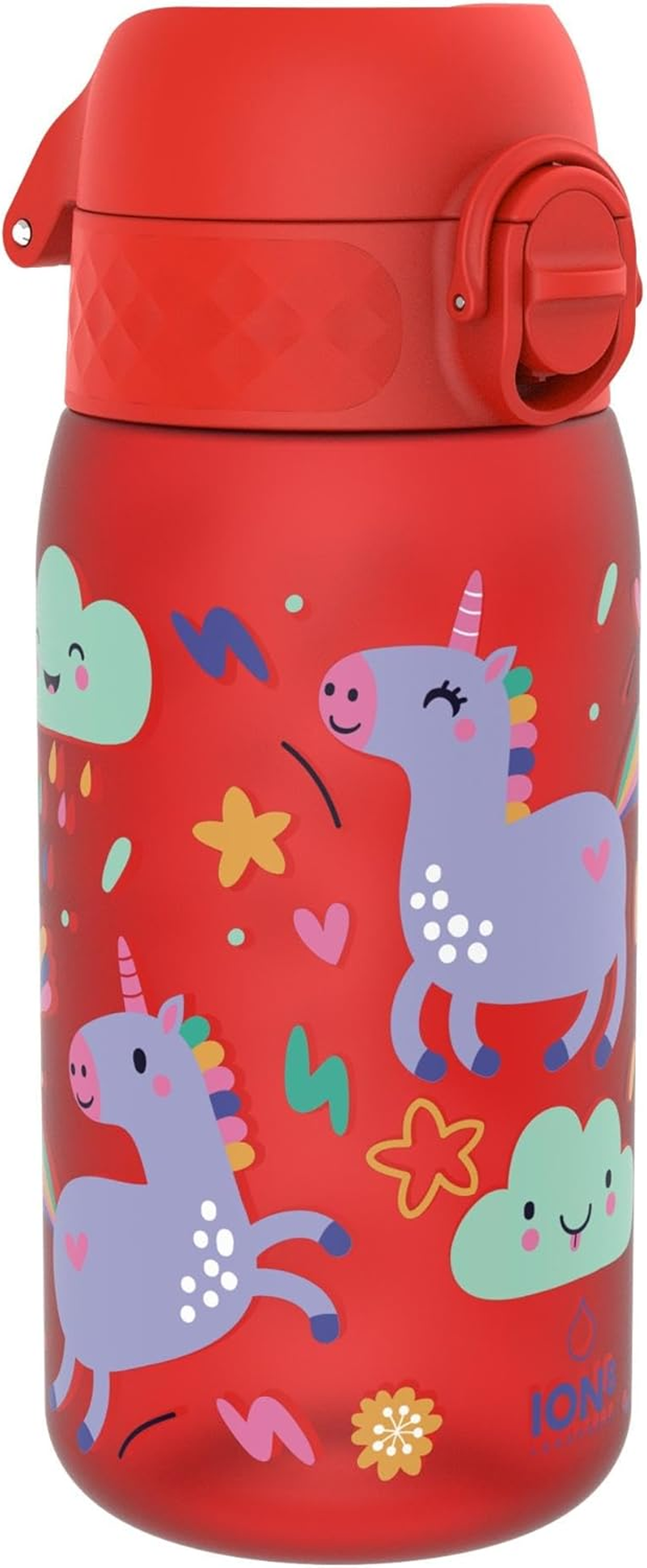 Ion8 Children'S Water Bottle, 350 Ml, Leak-Proof, One-Handed Opening, Secure Locking, Dishwasher Safe, Bpa-Free, Carry Handle, Folding Lid, Easy to Clean, Climate Neutral, Light Purple Unicorns