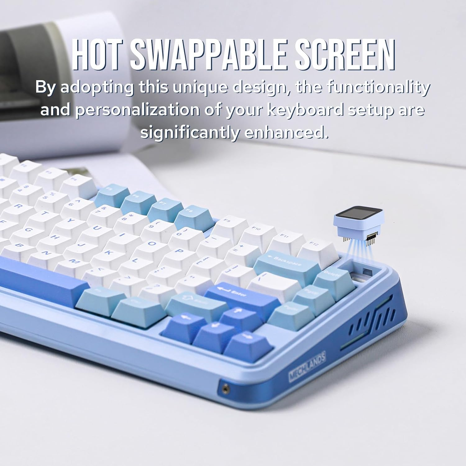 Mechlands Vibe75 75% Wireless Gaming Keyboard with Interchangeable Screen&Knob Modules, Hot Swappable Creamy Mechanical Keyboard with Gasket Structure, Bt5.0/2.4Ghz/Usb-C, 5-Layer Padding, RGB (Blue) image number 6