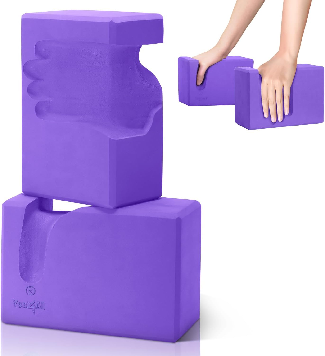 Yes4All Yoga Blocks 2 Pack Wrist Support, Comfort, and Grip Strength, EVA Foam Blocks Pilates Yoga Brick Yoga Accessories