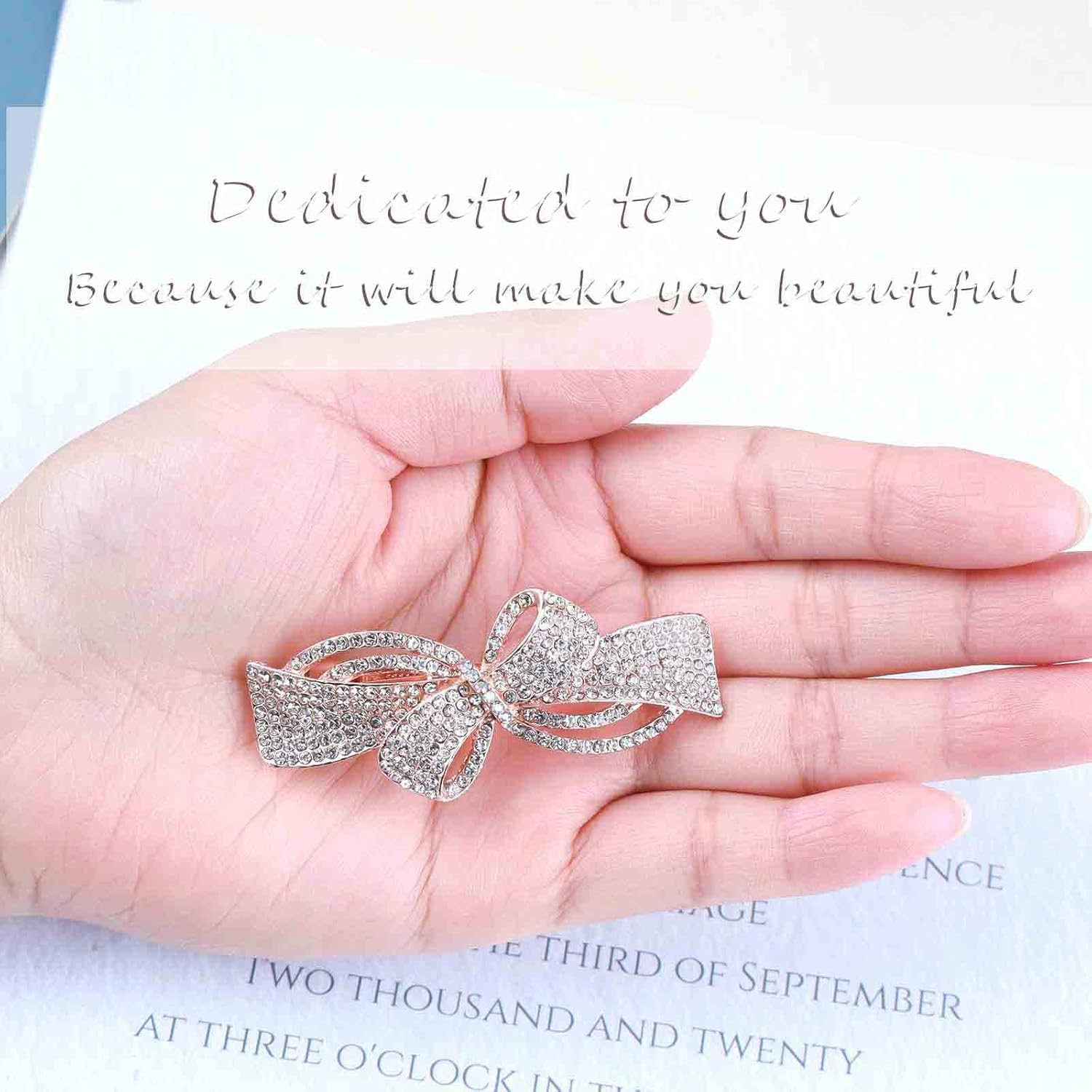 Tseenyi Rhinestone Wedding Hair Clip Bow Crystal Hair Clip Shiny Bridal Rhinestone Hair Clip Sparkling Bridal Decorative Headwear Accessories for Women and Girls (Gold Champagne) image number 6