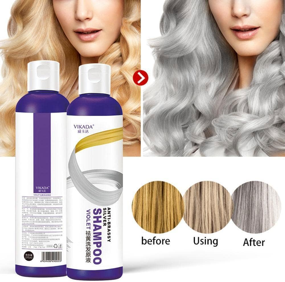 275Ml Shampoo Hair Dye Yellow Removing Linen Gray Silver Color Lock Shampoo Color Protecting for Silver Blonde Bleached Gray 2PCS