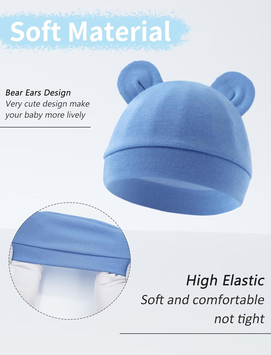 SEAUR Baby Cotton Hat, Mittens, Caps and Socks Set - Newborn Infant Hospital Hats and Mitten Set - Cute Beanie image number 3