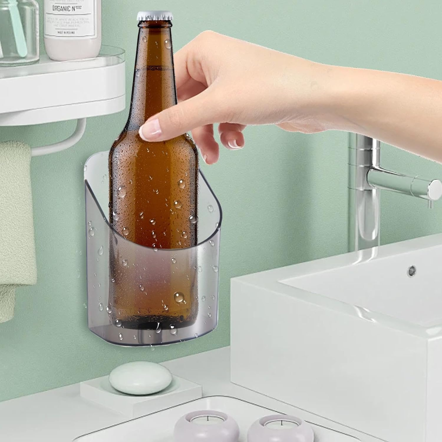 Bottle Display Holder - Soda Can Organizer, Adhesive Bottle Display | Beverages Liquor Bottles Storage Holder, Red Wine Bottle Organizer, Wine Bottle Display Holder for Pool Refrigerator Door - Transparent image number 7