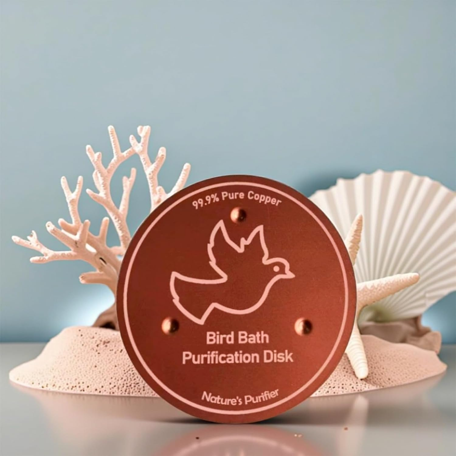 Depehelp Bird Bath Copper Disk, Reinforced 99.99% Pure Copper Cleaning Disk with Triple-Point Support for Physical Safe Clean Water All-Season, Universal Fit for Outdoor Birdbaths, Bowl image number 5