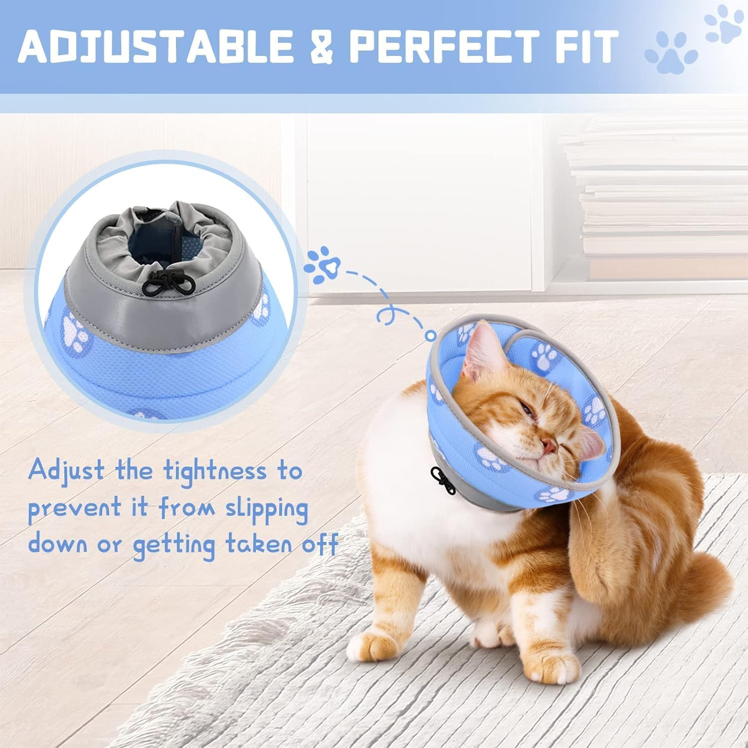 Cozioz Adjustable Soft Cat Cone Collar for Post-Surgery Recovery, Gentle and Comfortable Pet Collar to Prevent Licking for Kittens, Puppies, and Small Dogs(Blue, L)
