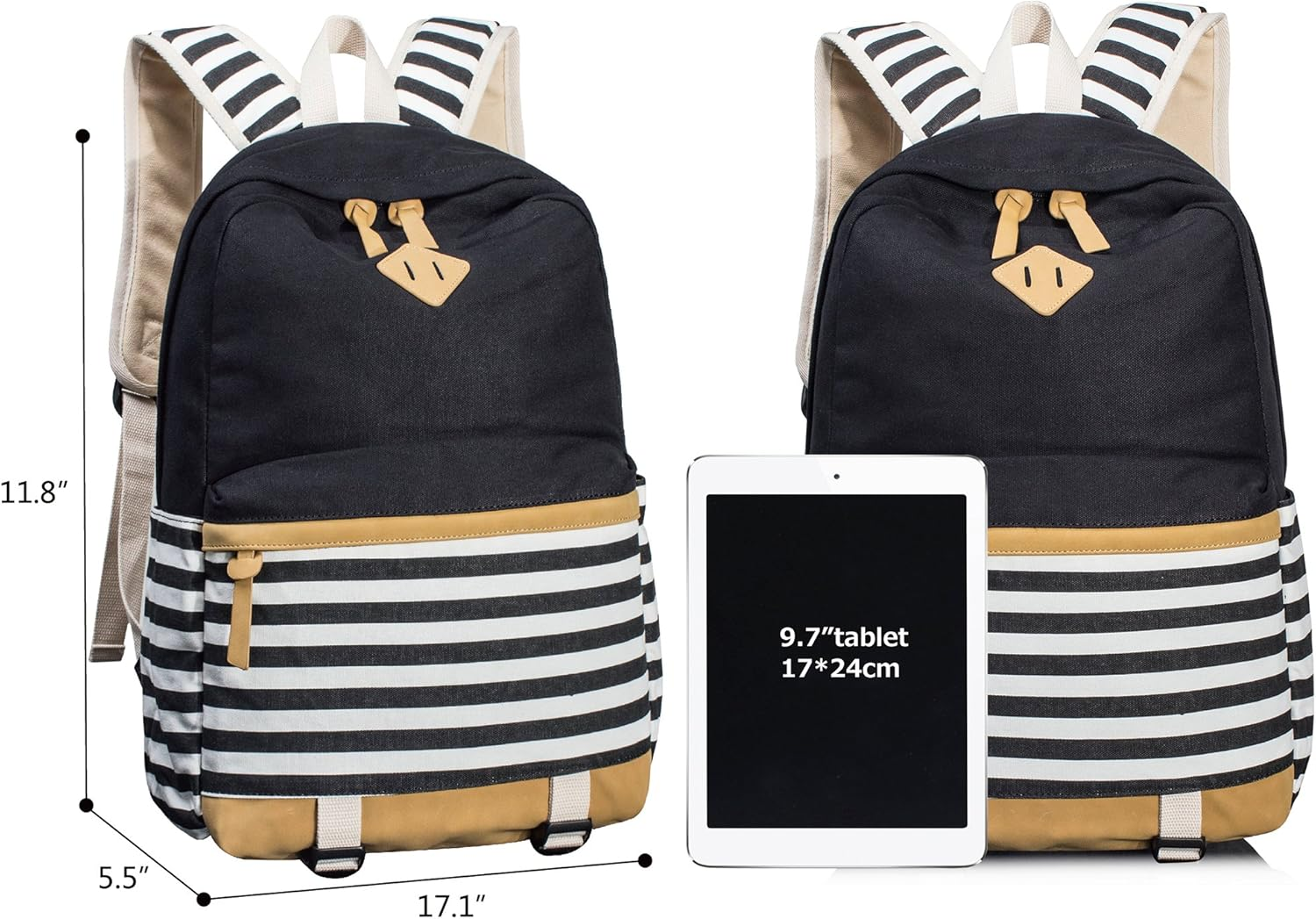 Leaper Navy Style School Laptop Backpack Girls Striped Canvas Bookbag Daypack image number 5