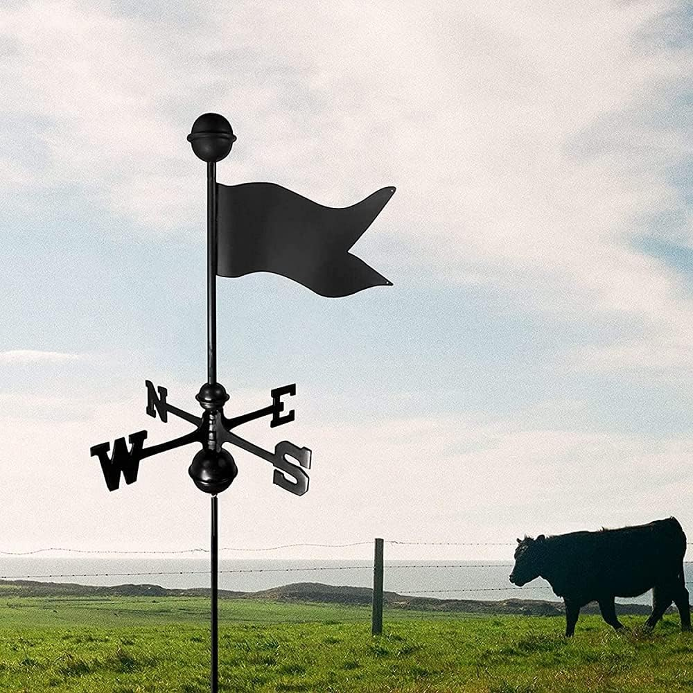 Exquisite Weather Vane Flag Weather Vane Wind Direction Indicator, Retro Flag Shape Carved Design Stainless Steel Wind Direction Black Metal for Garden Backyard Roof image number 6