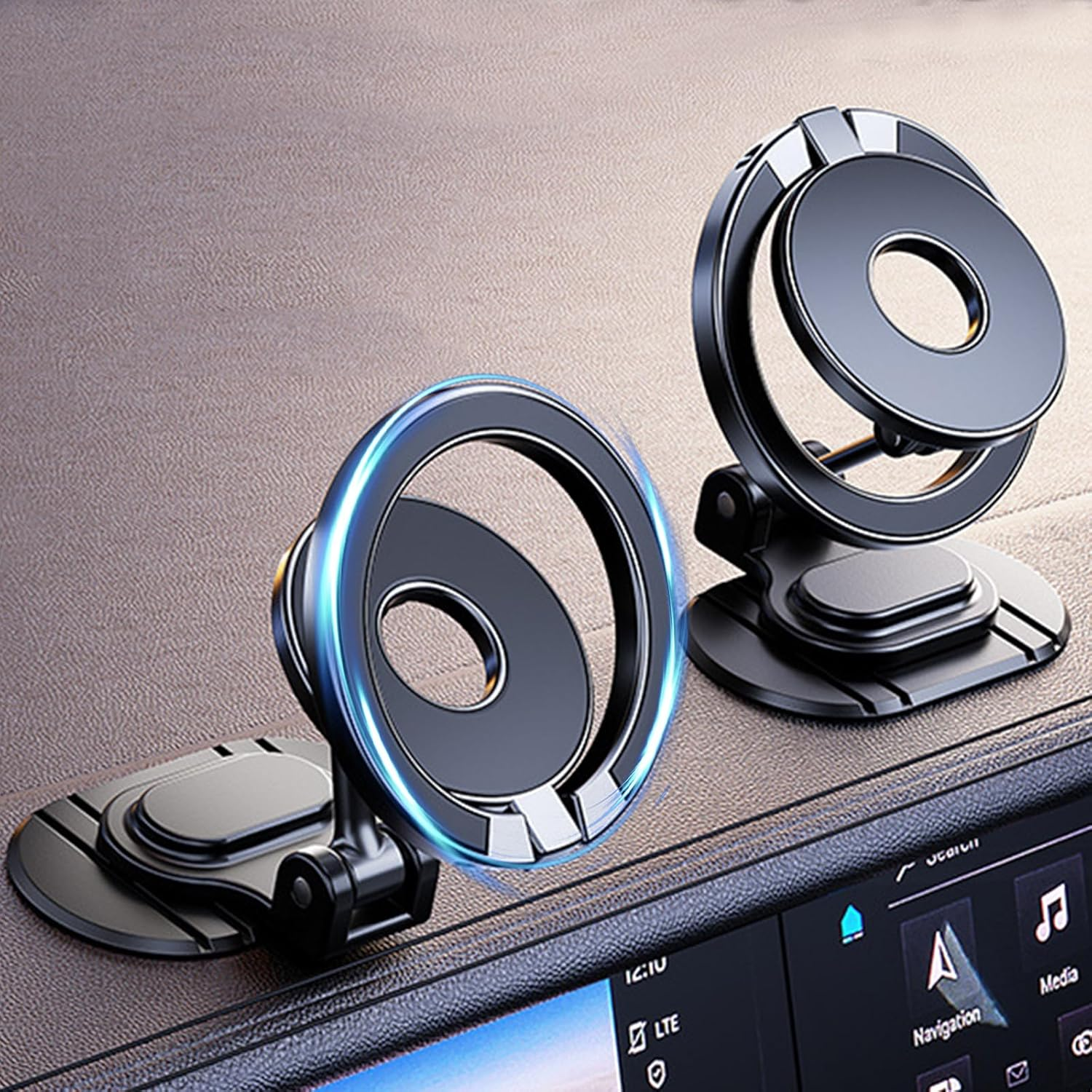 RUNGOS Double Strong Magnet for Magsafe Car Mount [360&deg;Flexible Rotation] [Super Stable Widened Base] Collapsible Magnetic Car Mount Phone Holder for Steering Wheel Dashboard, Mobile Phone Accessories image number 6