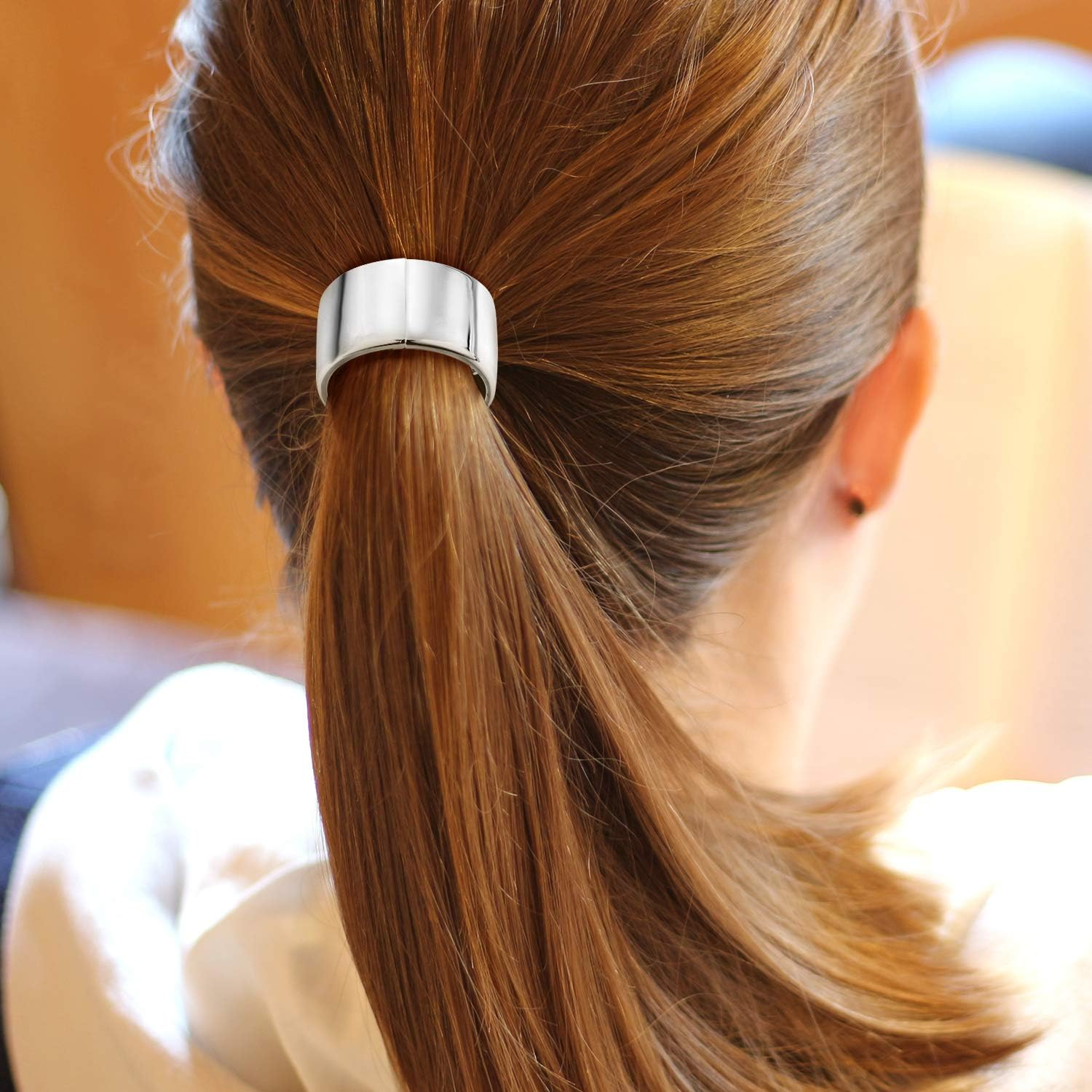 3 Pieces Metal Circle Hair Cuff Elastic Hair Band Hair Ties Ponytail Holder Hair Rope Accessory for Women Girls, 3 Styles (Silver) - Silver image number 6