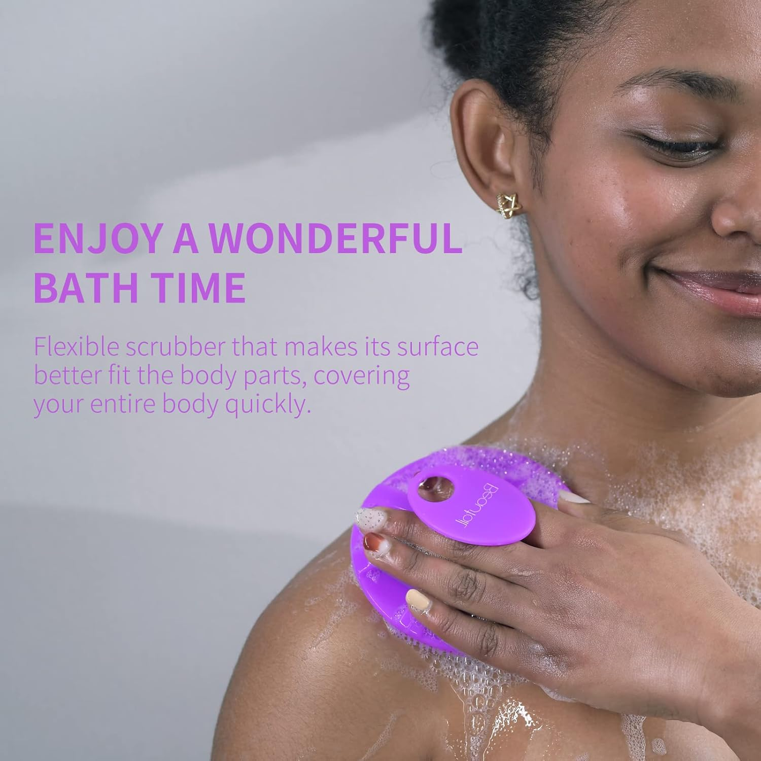 Silicone Body Scrubber Shower Bath Brush, More Hygienic than Traditional Loofah, Lather Nicely, Long Lasting, Gentle Exfoliating for Women Men Baby Sensitive Skin, 1 Pack, Purple image number 2