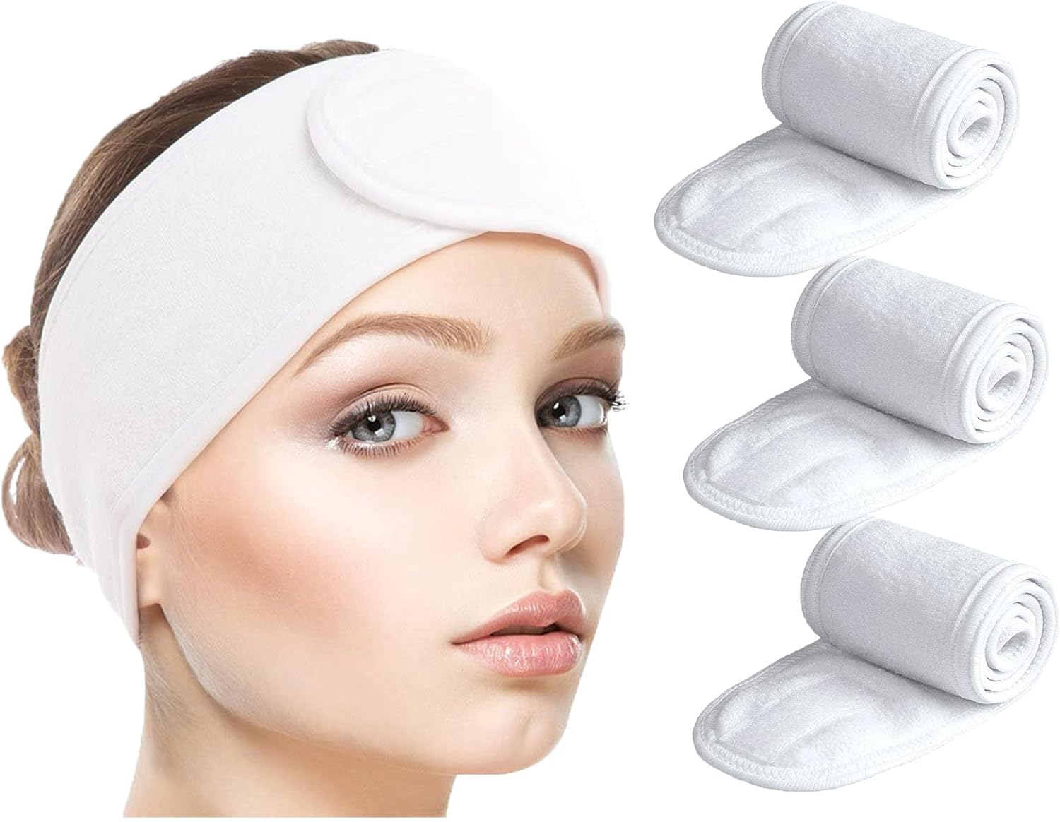 Pglife Spa Facial Headband,Microfiber Adjustable Hair Band,25 X 3.5 Inches,3 Pack, Gray