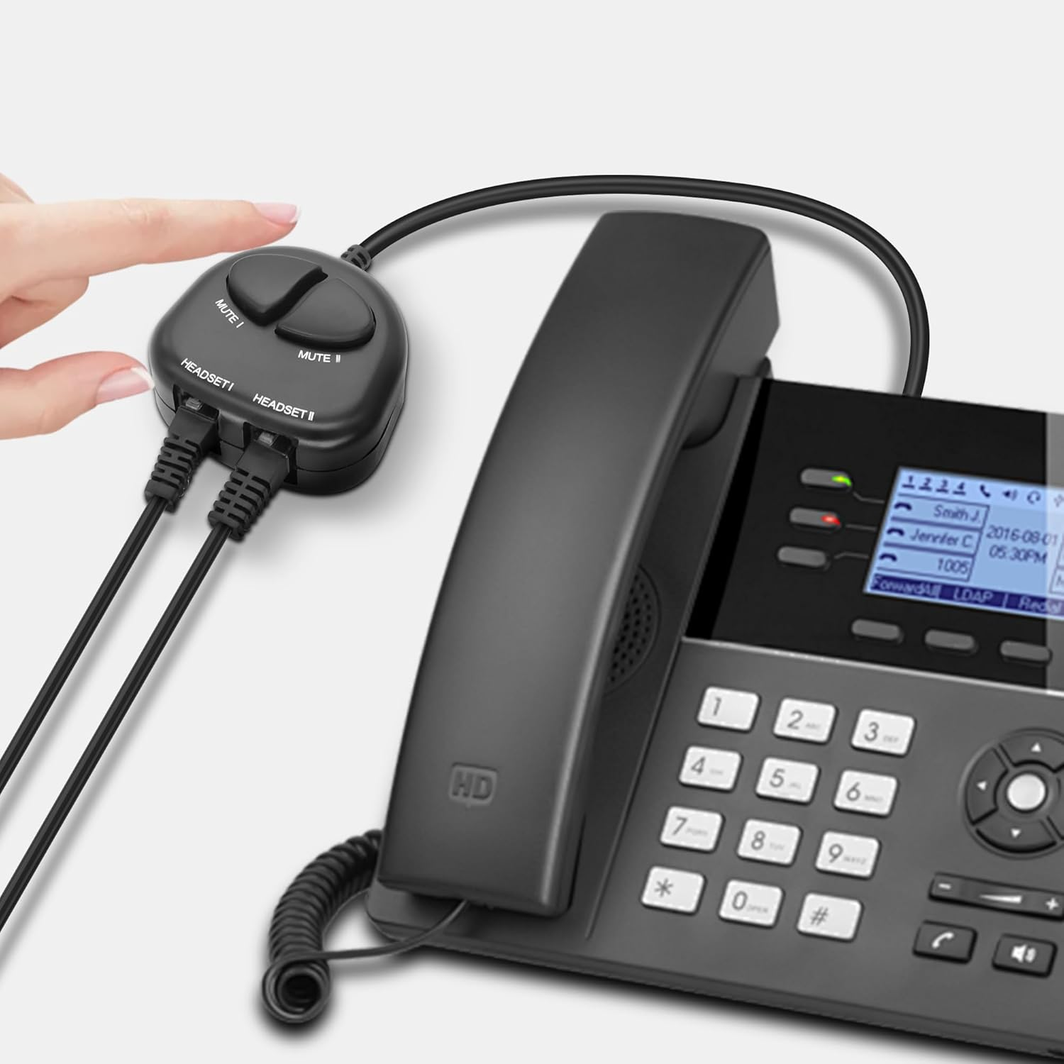 XMSJSIY RJ9 Telephone Training Adapter Headset Splitter 4P4C Phone Line Jack Y Splitter Adapter Cable with 2 Mute Buttons for Call Center -30CM/11.8INCH (2 Mute) image number 5