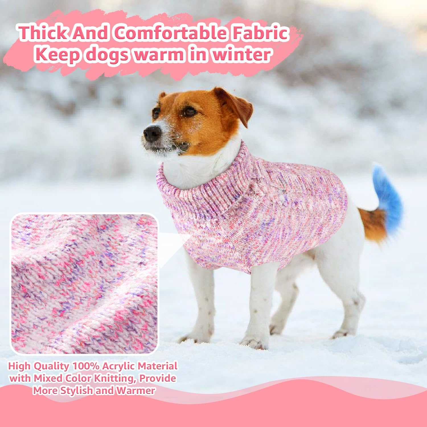 AUTOWT Dog Sweater Sweatshirt - Turtleneck Classic Cable Knitted Doggie Knitwear with Leash Hole,Winter Warm Soft Jumpers Pet Pullover Coat Clothes for Puppy Small Medium Dogs image number 1