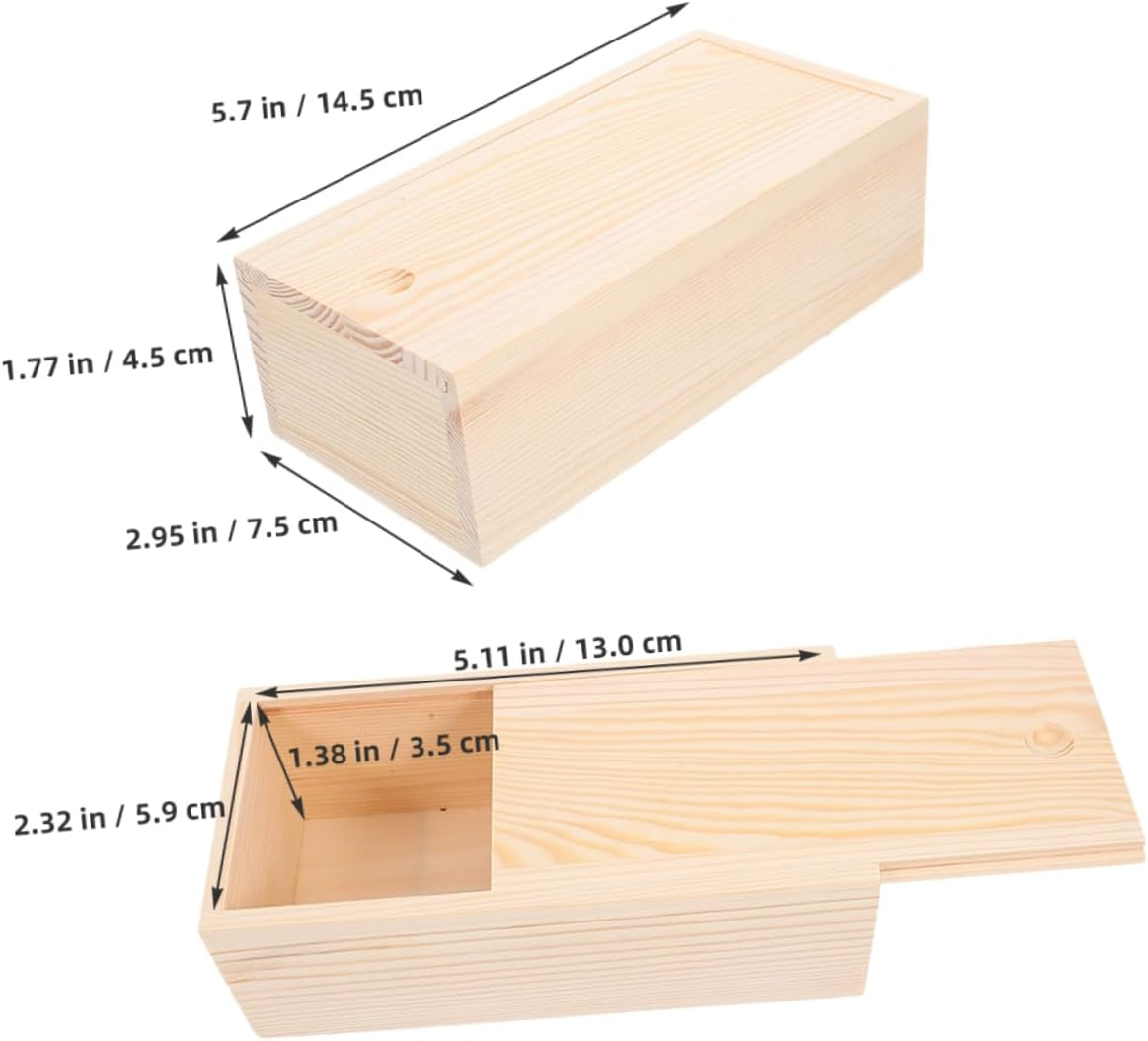 Angoily 2Pcs Unfinished Wooden Keepsake Storage Box with Slide Lid Rustic Pine Organizers for Craft Supplies Jewelry and Home Decorations DIY Present for Personalization image number 4