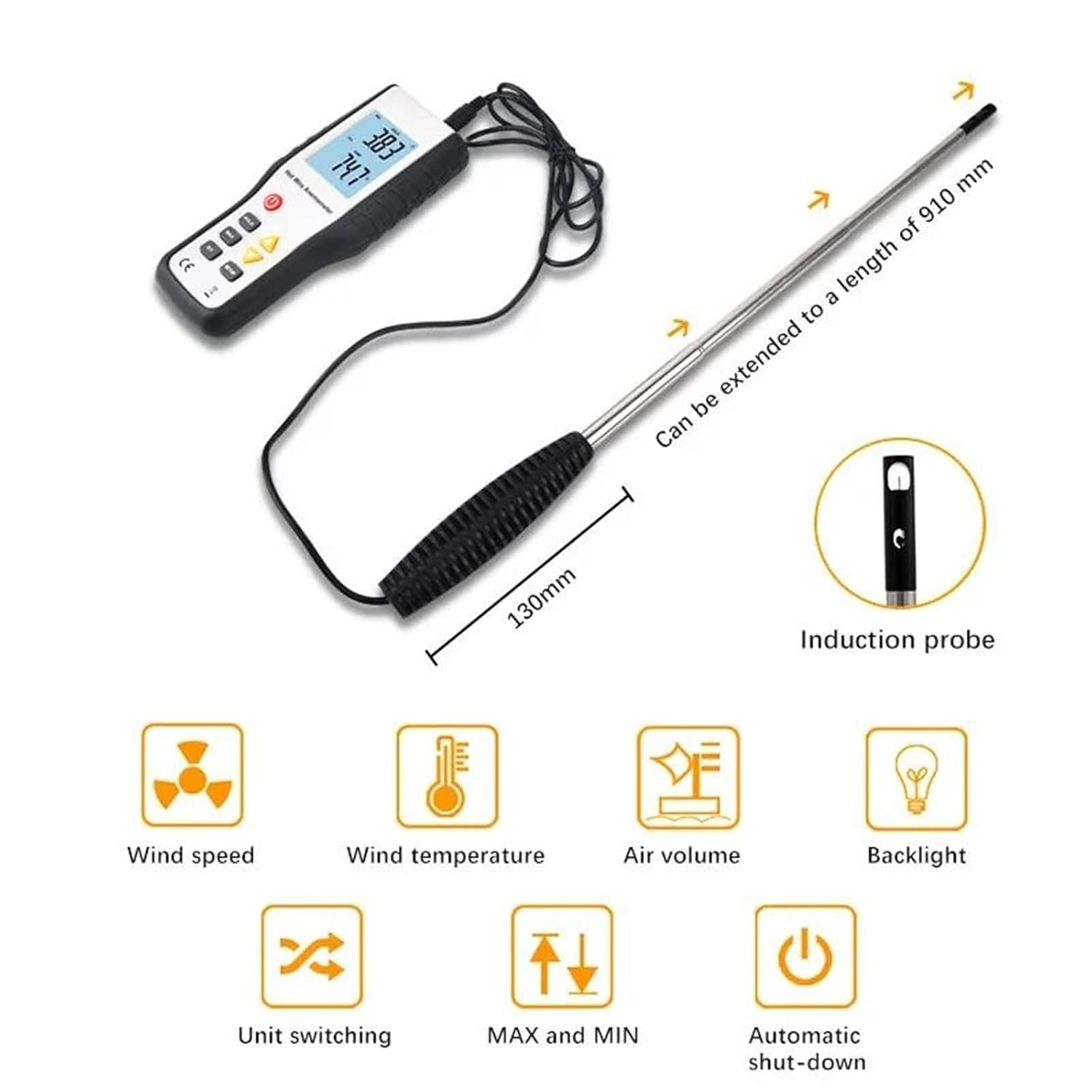 High Sensitivie Digital Portable Wind Speed Meter Hot Wire Thermal Anemometer Anemometro Measuring Instruments image number 5