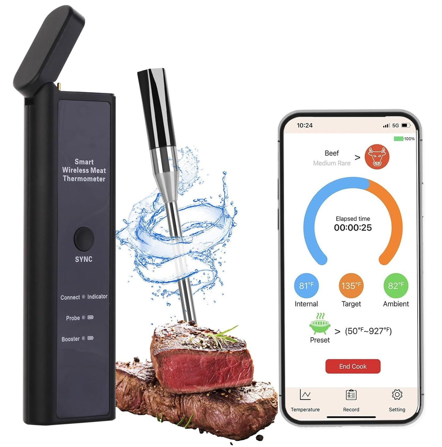 The Original True Wireless Smart Meat Thermometer, 500FT Range Wifi & Bluetooth Digital Connectivity, Meater, Quick Easy APP Control, Dual Sensors, Kitchen Oven Grill BBQ Smoker Rotisserie Air Fryer image number 6