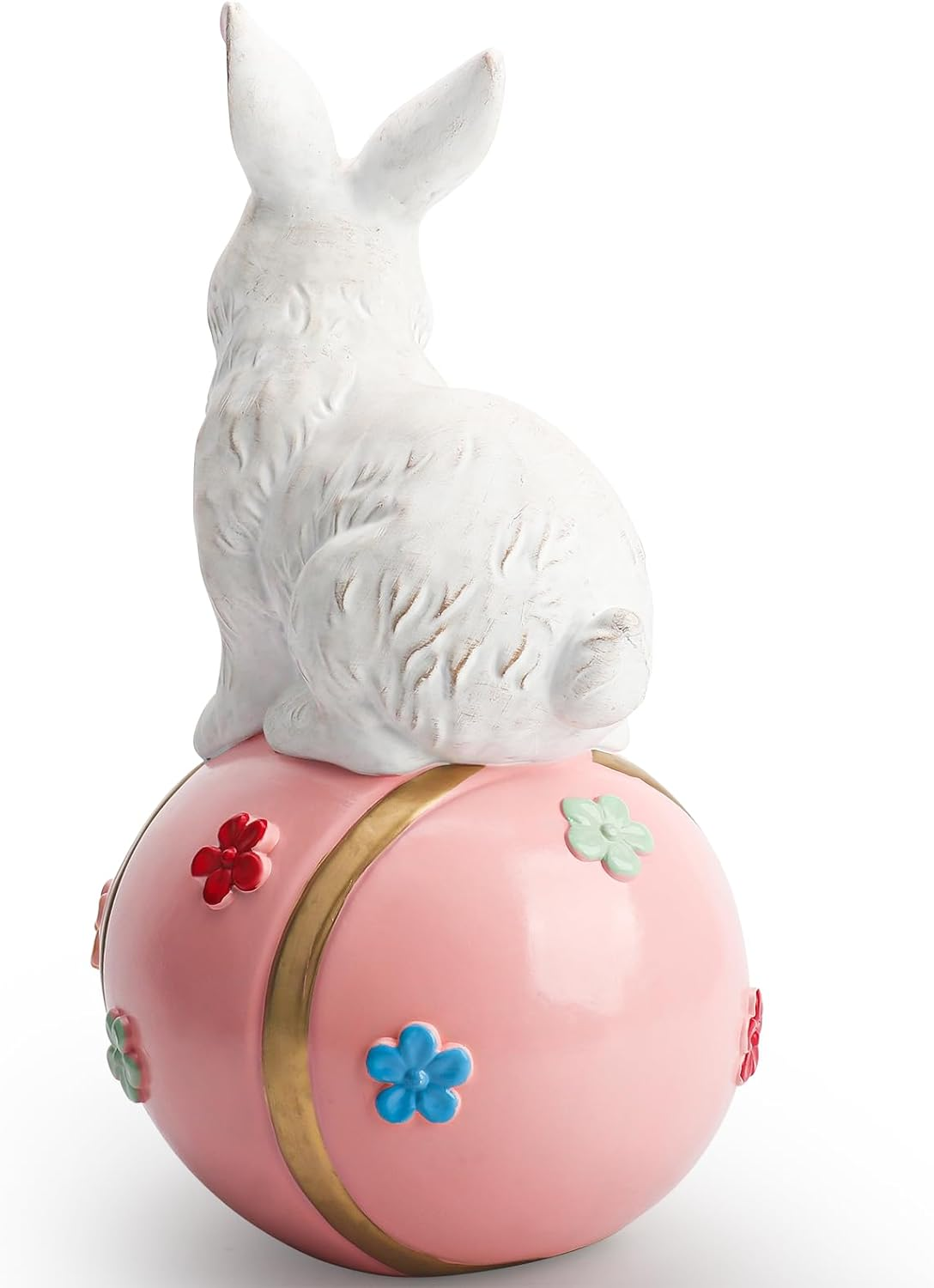 Large Rabbit Tabletop D&eacute;cor with Colorful Flowers Egg, Hand-Painted Bunny Figurine Statue for Spring Eater Party Indoor & Outdoor Decoration, Suitable Decor for Home, Office, Garden - Brown image number 5