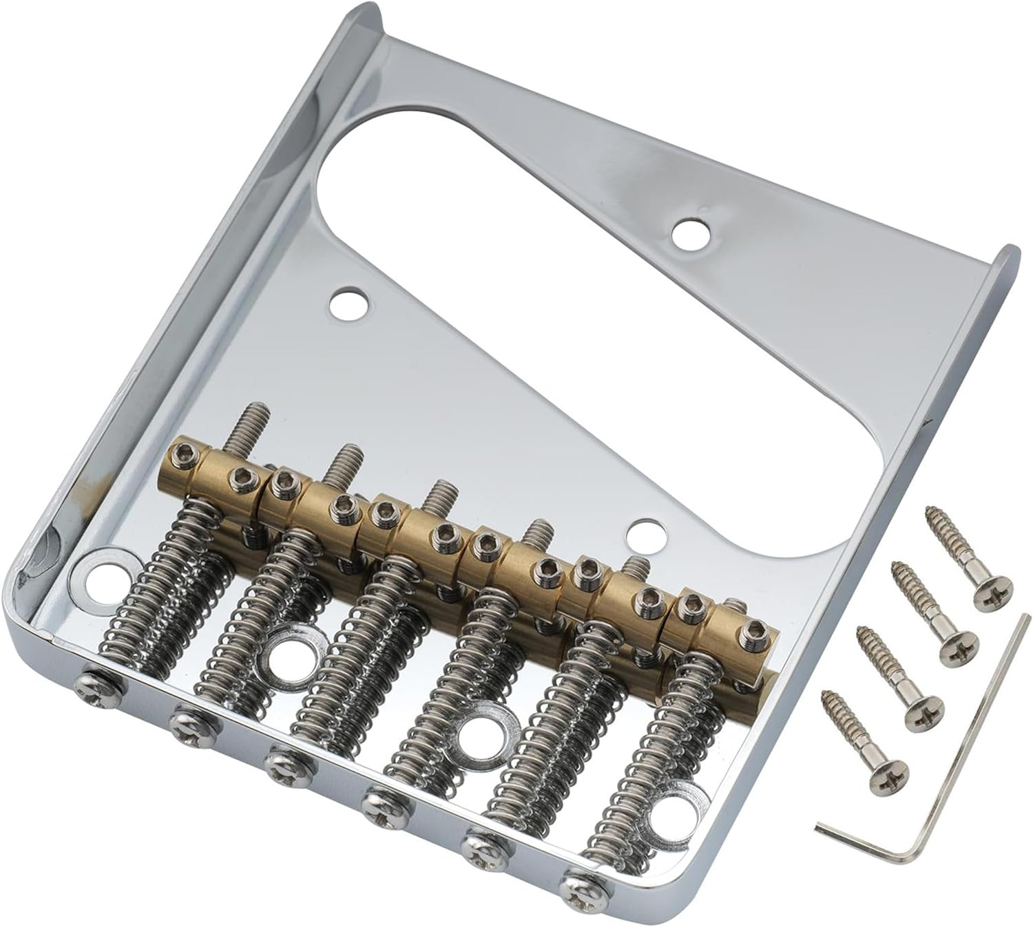 Musiclily Pro 54Mm Vintage Telecaster Bridge with Barrel Brass 6-Saddle for Squier and Import Tele Style Electric Guitar, Chrome