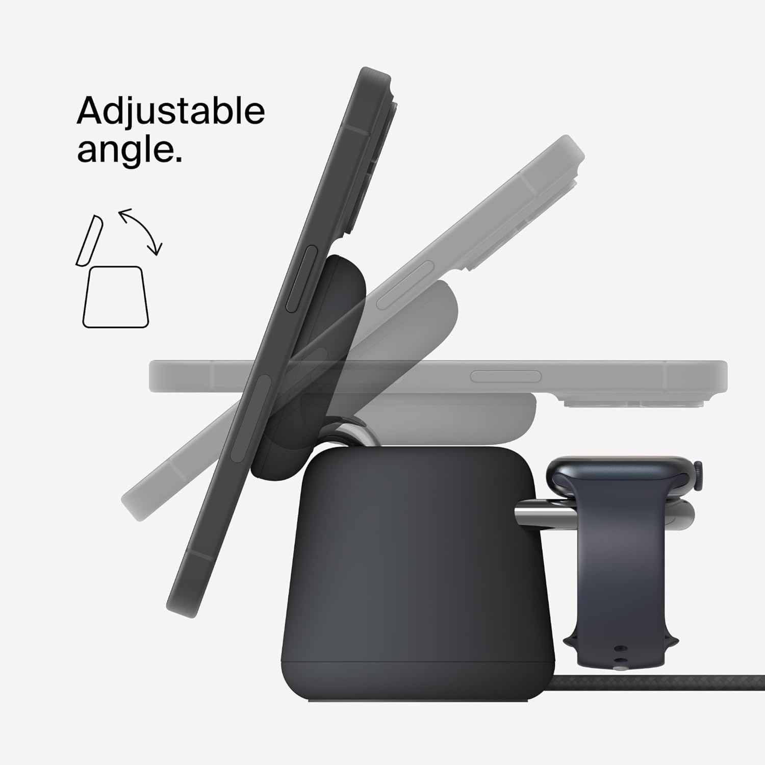 Belkin Magsafe Charger Compatible 2-In-1 Wireless Charging Dock 15W -Magsafe-Compatible Charger for Qi2, Apple Iphone 15, 14, 13, 12 Series, Airpods & Other Qi2 Enabled Devices, PSU Included &ndash;Charcoal image number 2