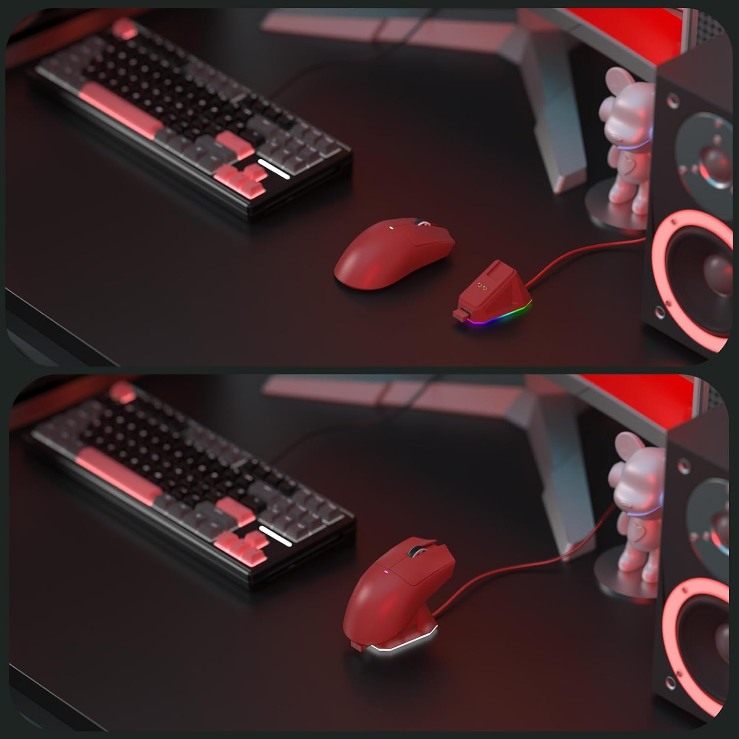 Lexonelec X ATTACK SHARK X11 Wireless Gaming Mouse with RGB Magnetic Charging Dock, Pixart PAW3311 Sensor, Lightweight 59G Tri-Mode Gaming Mouse, Wired/2.4G/Bt, up to 22K DPI for Pc/Mac-Red - Red image number 5
