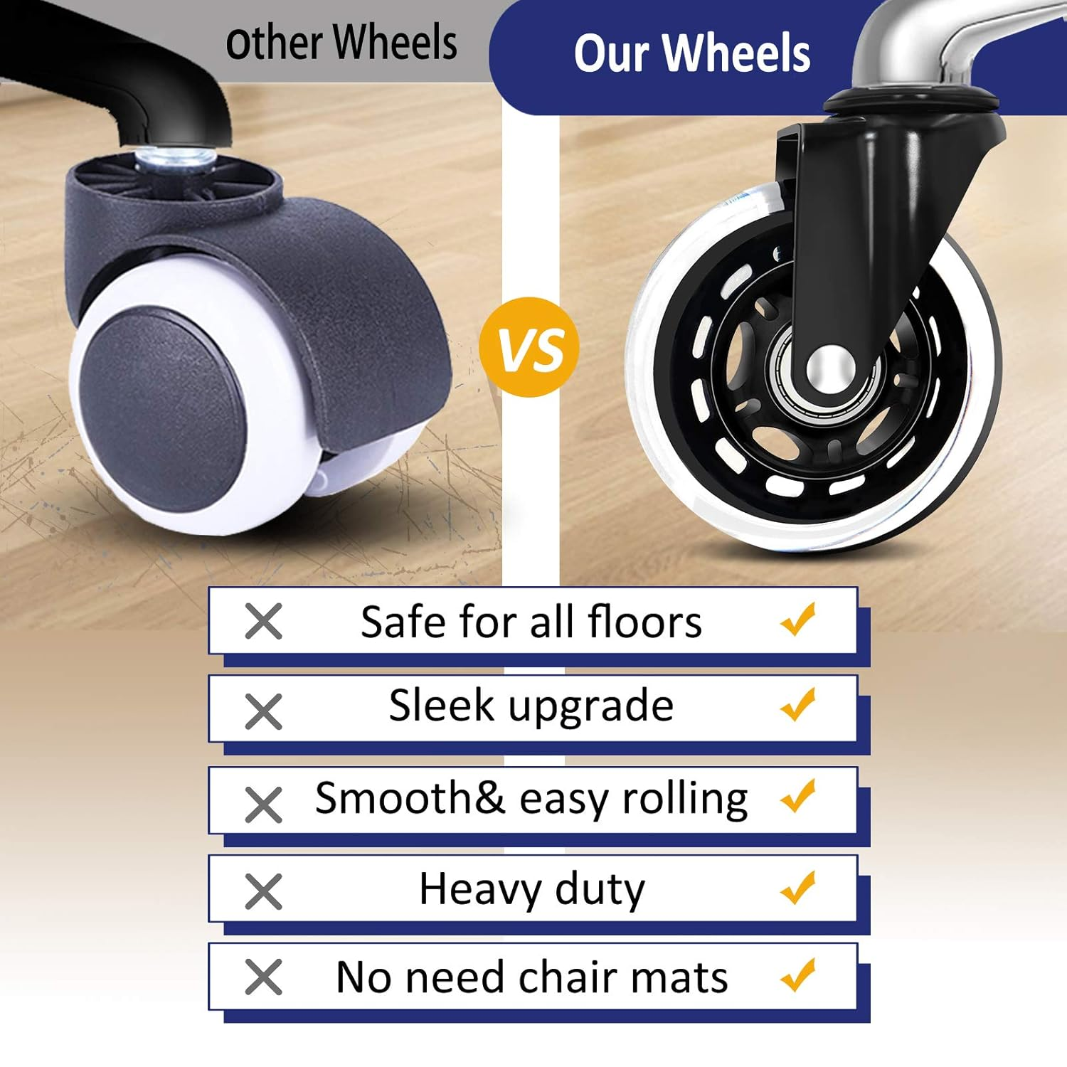 Office Chair Wheels for IKEA Chairs ,10Mm Stem (Set of 5), 3" Heavy Duty Replacement Swivel Rubber Casters Quiet & Smooth Rolling for Ikea Chair Casters, Protection for Hardwood Floors or Carpet. image number 4