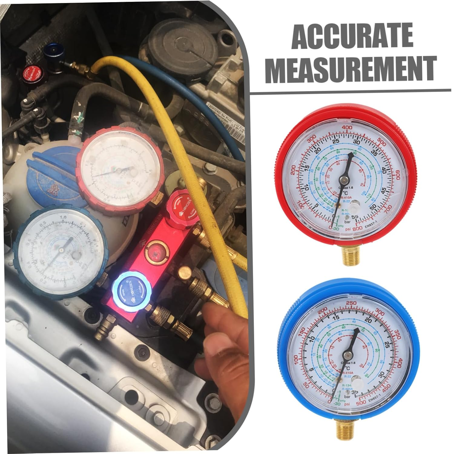 1Pair Air Conditioner Pressure Gauges for Automotive Systems Low and High Pressure Gauges Charging Tools for and Testing Equipment image number 5