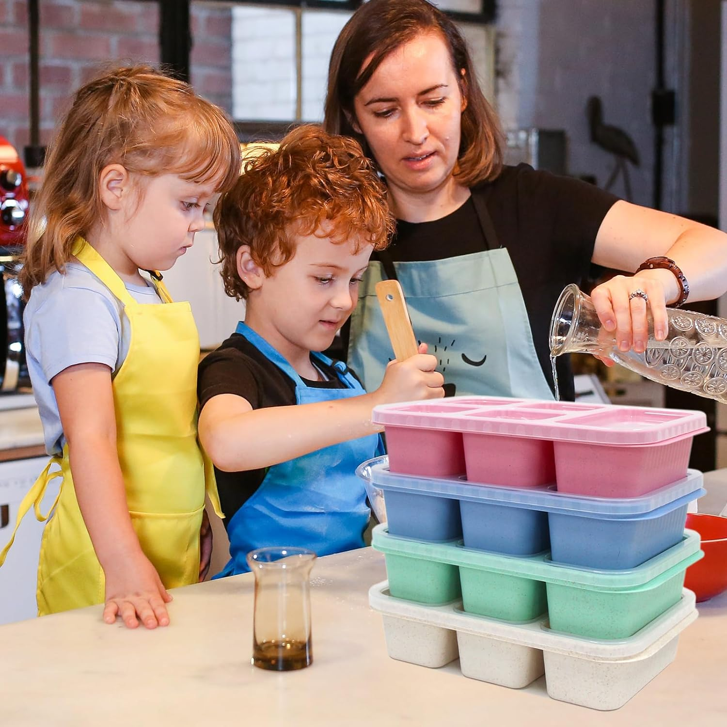 4 Pack Bento Box Set with Lid, 1000ML Lunch Box with 5 Compartments,Lunch Containers for Kids Adults, Divided Food Storage Containers for Work Travel School image number 1