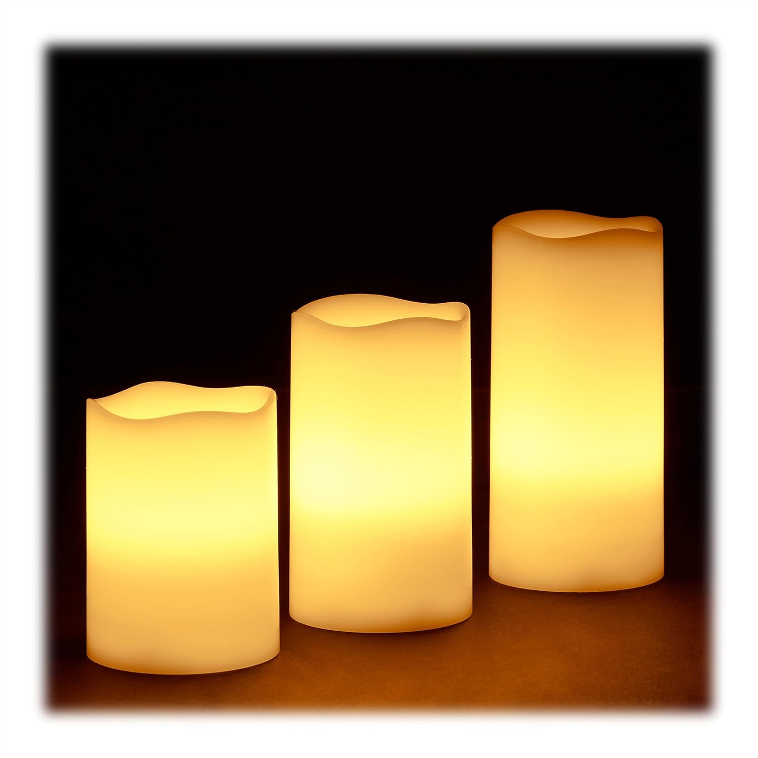 Relaxdays LED Candles Real Wax Set of 3 Electric Candles Flickering Bright Battery Operated Diameter 7 Cm 3 Sizes Cream image number 2