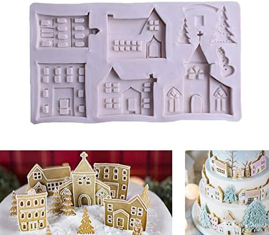 Cute Small Christmas Tree Ice and Snow Baking Fondant Chocolate Fairy Tale Gingerbread House Castle Cottage Cake Decoration Clay Drop Glue Decor Silicone Mold Tool image number 4