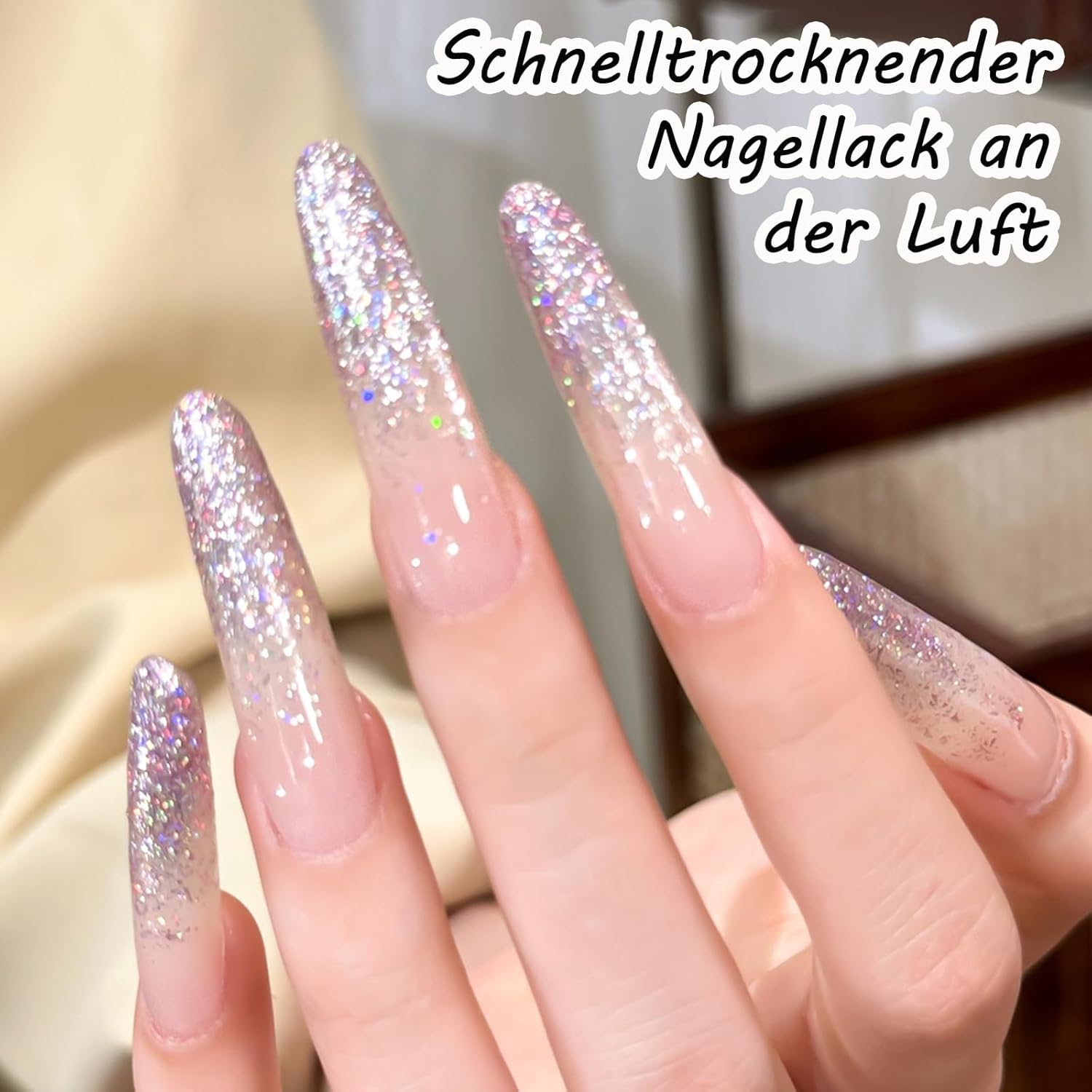 Glitter Nail Polish - Non-Toxic Pink Nail Polish Water-Based, Quick Drying & Long-Lasting Shimmer Colour Coat, Reflective Glitter Quick-Dry Nail Polish for DIY Nail Art, Manicure at Home (Pink) image number 1