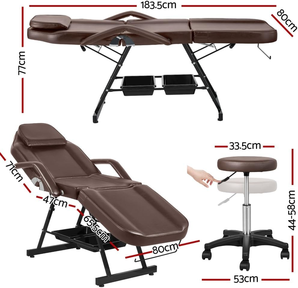 Zenses Massage Table Adjustable Salon Chair Waxing Bed Therapy 3-Fold Brown image number 6