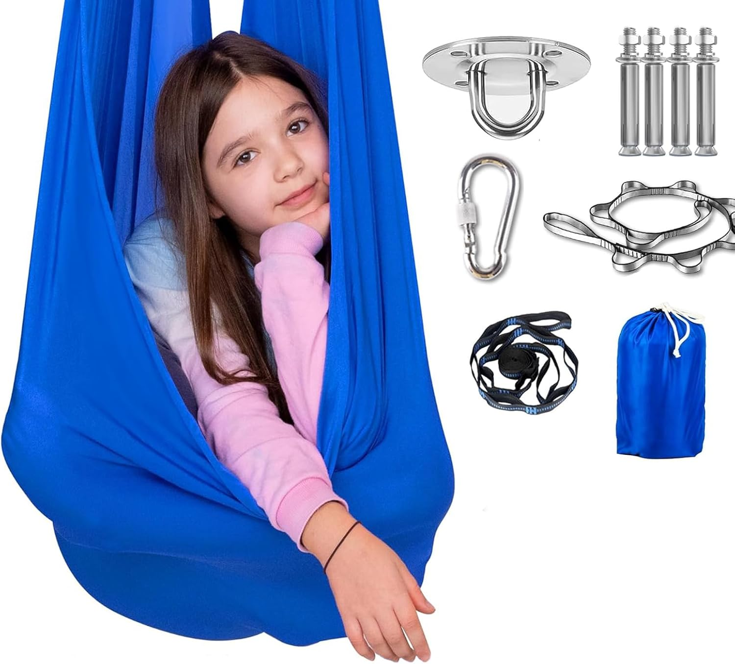 KELIOO Sensory Swing Indoor, Sensory Swing for Kids & Adults Holds up to 300Lbs, Outdoor Relaxing Yoga Hammock with 360&deg; Swivel Hanger Kit and Adjustable Straps for Autism, ADHD image number 4