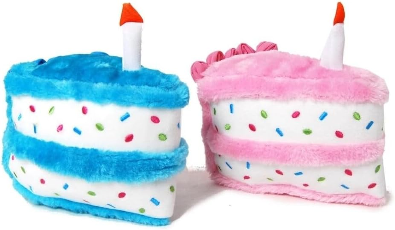 Dog Plush Toy, Dog Birthday Girl Boy Gifts, Tuffy Dog Squeaky Toys, Funny Stuffed Animals Toys with Cotton Material, Durable Chewing Toys (Birthday Cake Slice, Blue) - Birthday Cake, Candles image number 3