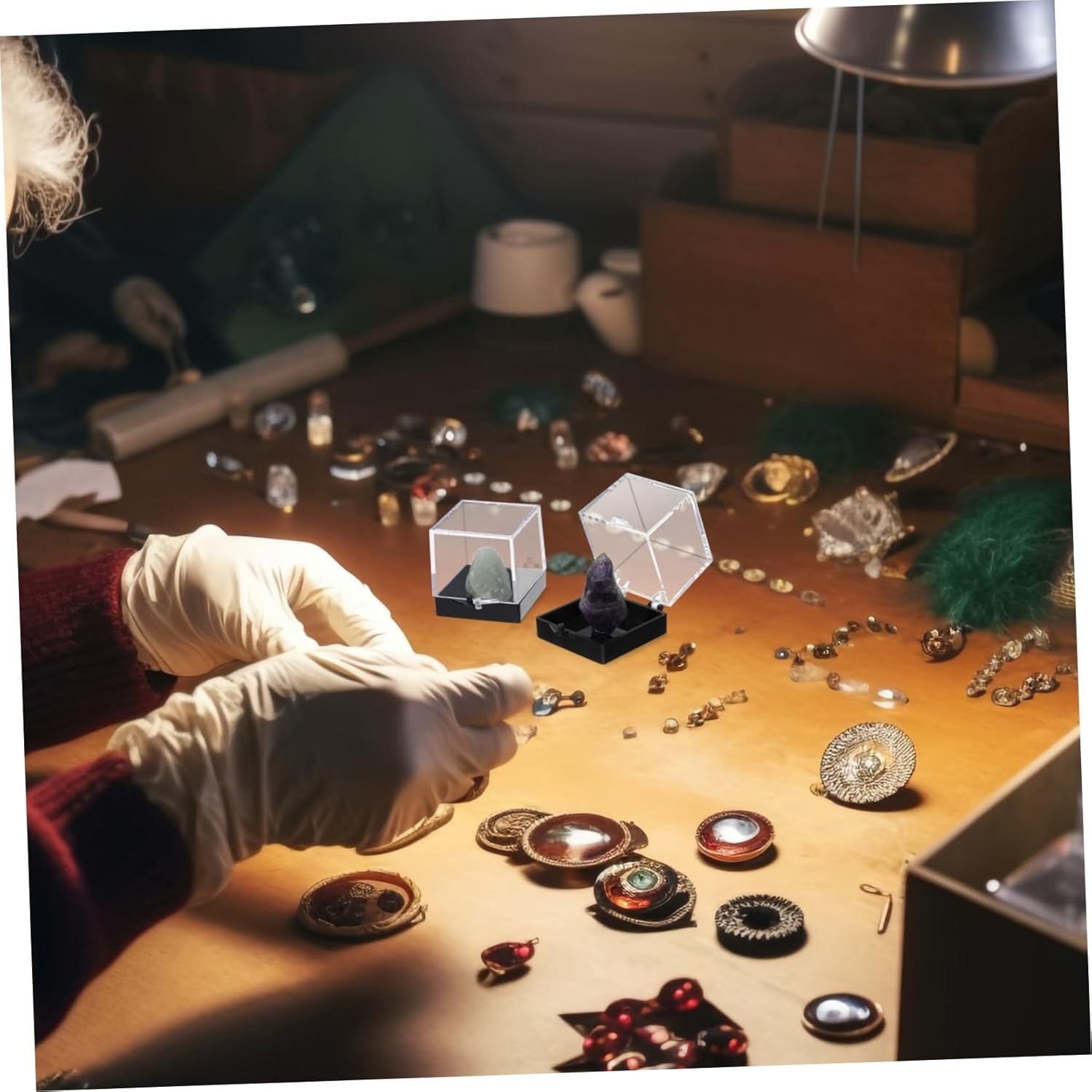 12Pcs Square Plastic Mineral Specimen Storage Cases for Displaying Rock Samples for Collectors and Hobbyists image number 1