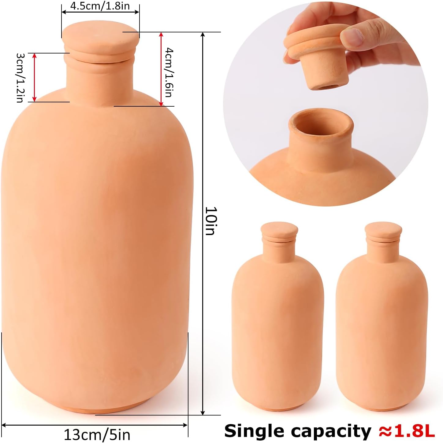 2Pcs Large Plant Watering Globes Ollas 10&times;5&times;5Inch 61Oz Terracotta Watering Pot Self Watering Planter Terra Cotta Clay Watering Spikes for Indoor Outdoor Plants Indoor Outdoor Large Reservoir Bulbs image number 4