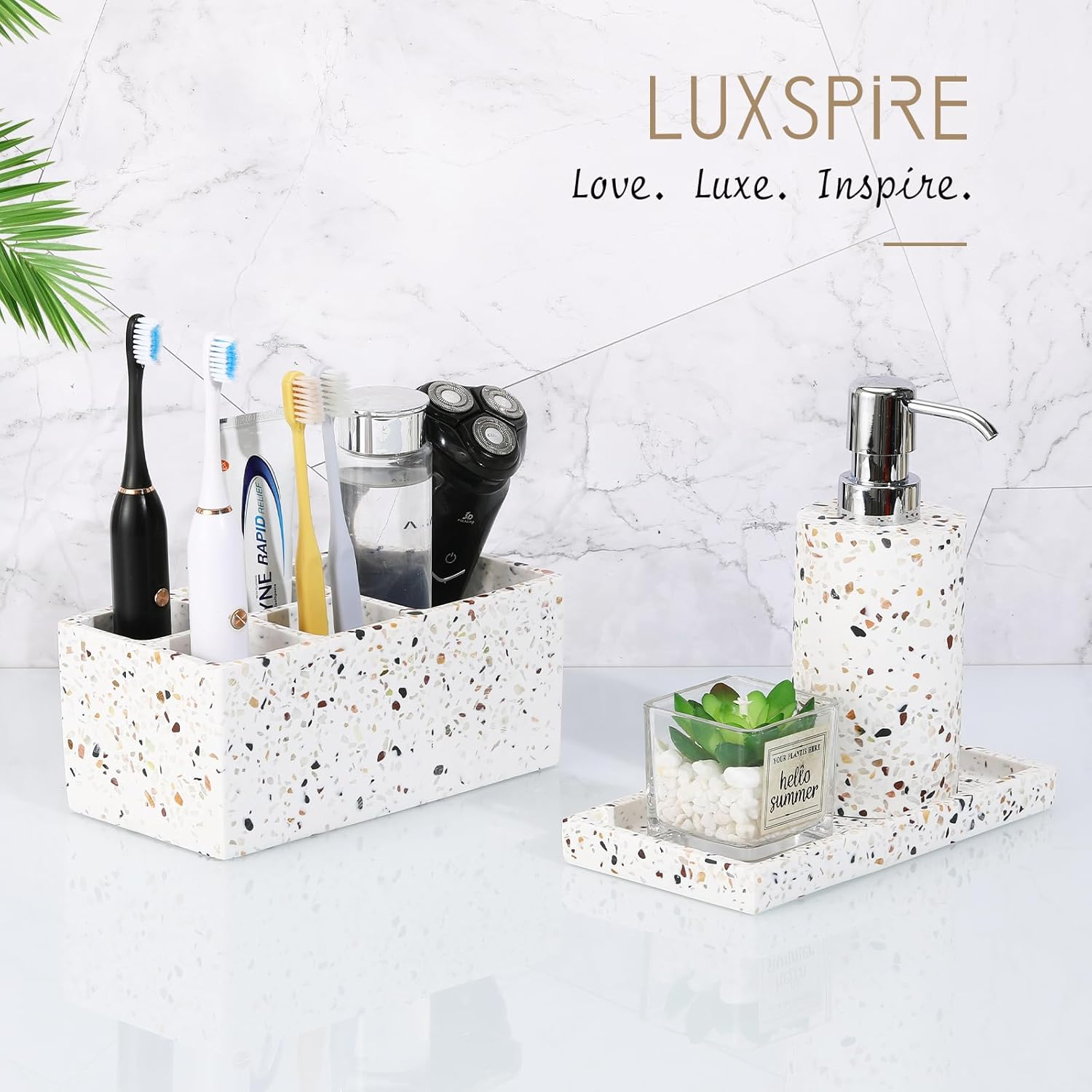 Luxspire Rectangular Non-Slip Resin Bathroom Tray Decorative Tray for Home, Living Room and Bedroom, for Jewelry, Candles and Soap, Size 20 X 10 X 1.8 Cm, Terrazzo image number 7