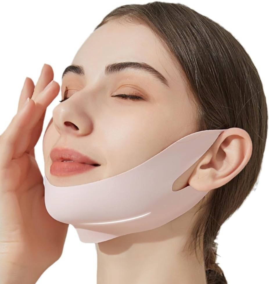 Double Chin Reducer Chin Strap for Sleeping 5PCS for Women and Men V Line Lifting Mask V Shape Face Tape Chin and Neck Mask for Skin Firming (Grey, One Size)