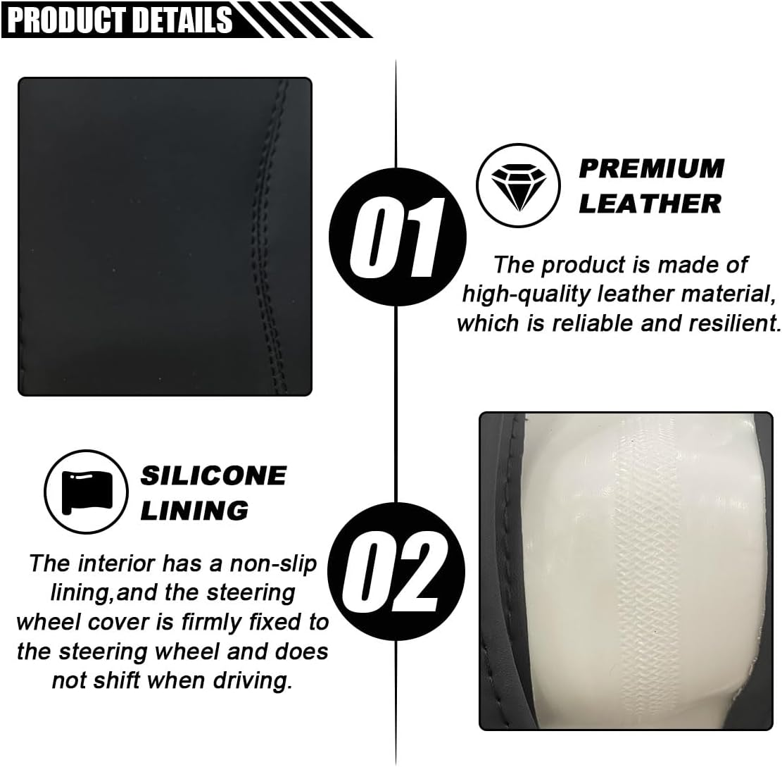14.5"-15" Car Steering Wheel Cover, Microfiber Leather Cover, Anti-Slip Breathable Steering Wheel Decoration, Universal Steering Wheel Accessories for Diverse Cars (Black)