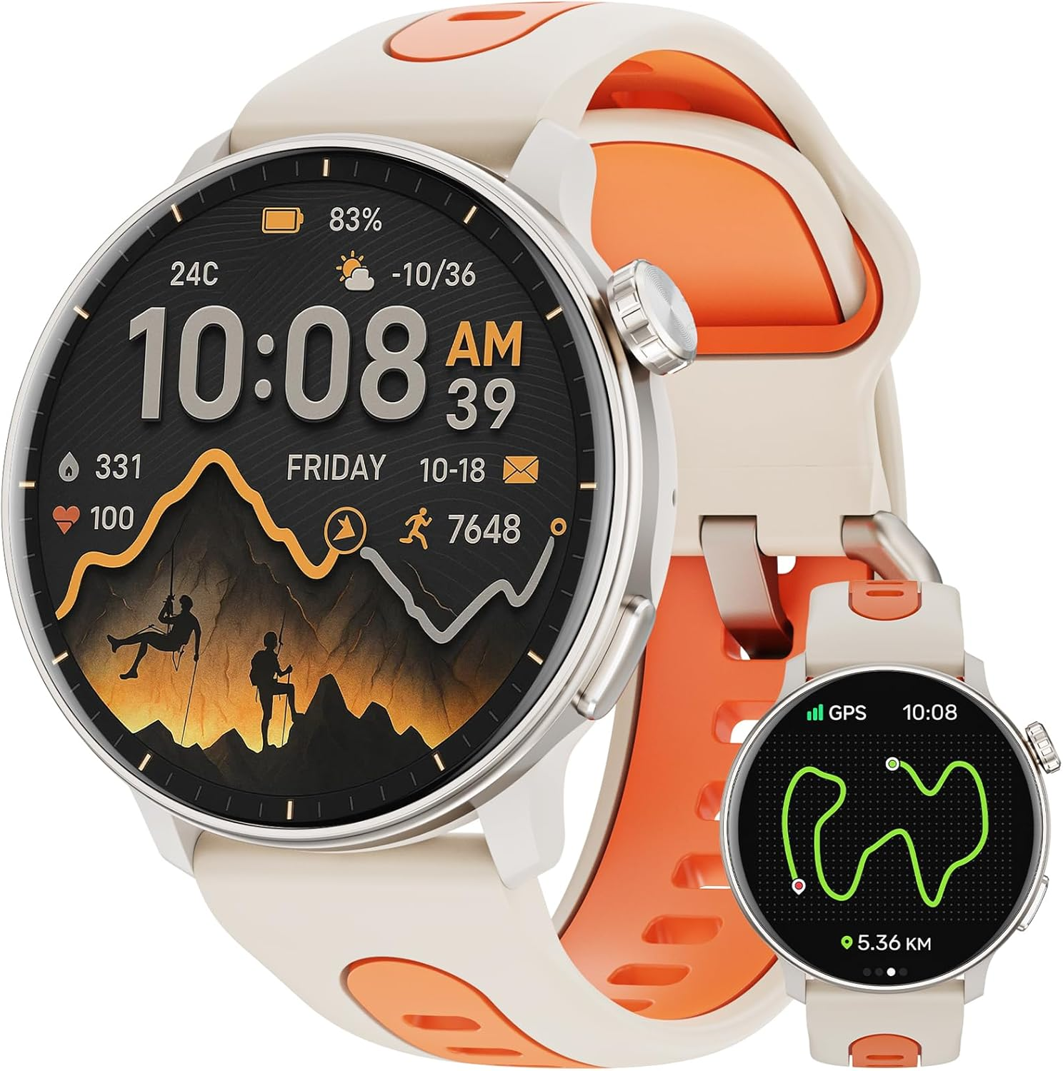 Smart Watch for Men Women GPS, 1.43'' AMOLED Smartwatch with Compass/Barometer/Altimeter 100+ Sports Fitness Tracker with Health Monitor for Android Ios 3ATM Waterproof Answer/Make Call