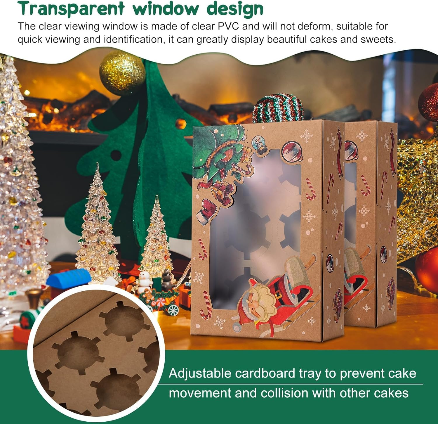 ZANZER 20PCS Christmas Cupcake Boxes 6 Hole with Window, Christmas Cakes Gift Boxes with Christmas Kraft, Christmas Pastry Boxes for Cupcake Cookies Desserts image number 5