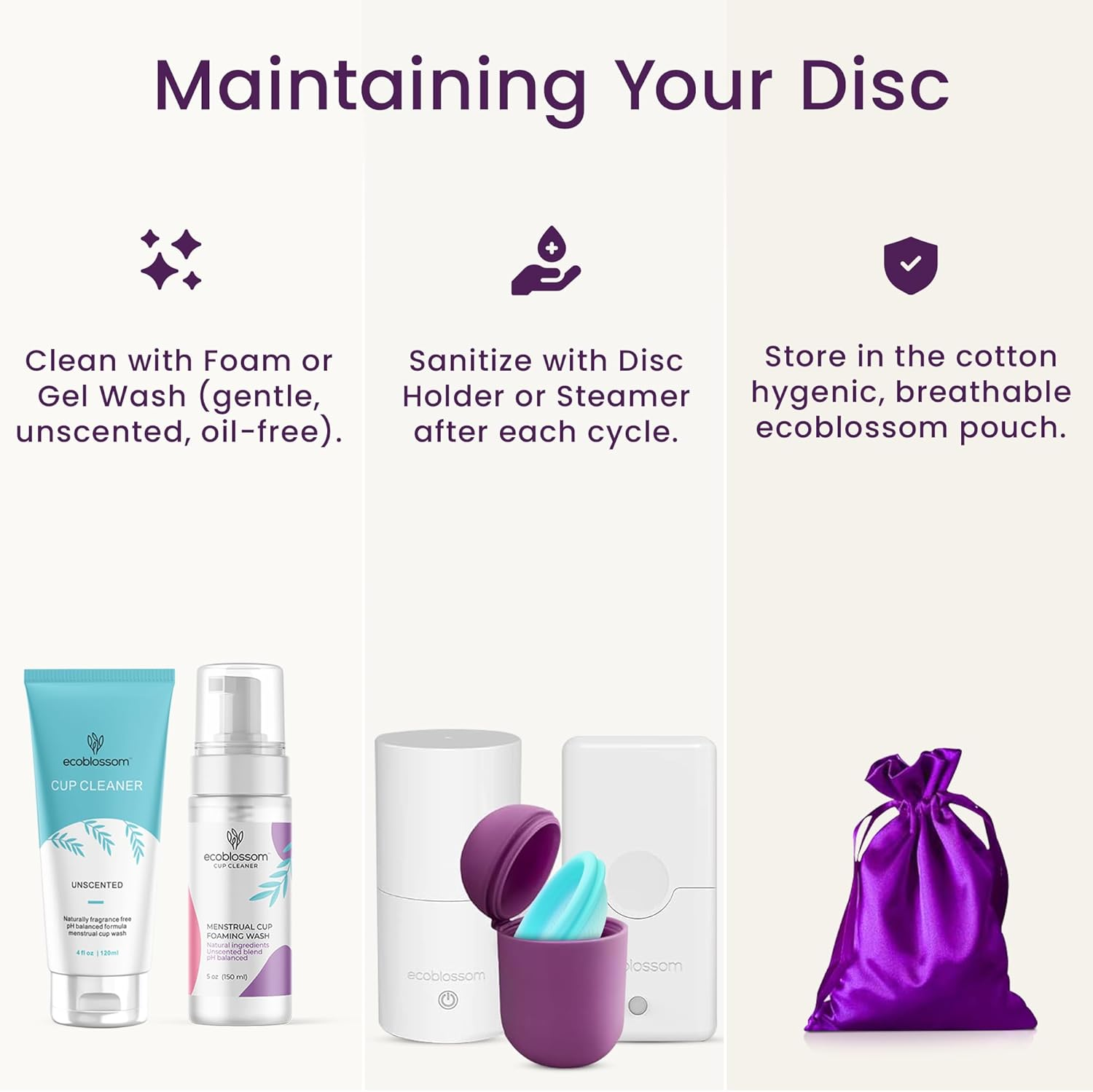 Ecoblossom Reusable Menstrual Disc - Large Menstrual Cup - Soft Period Disc for Women Designed with Flexible, Medical-Grade Silicone Period Cup (Large, Cyan) image number 4