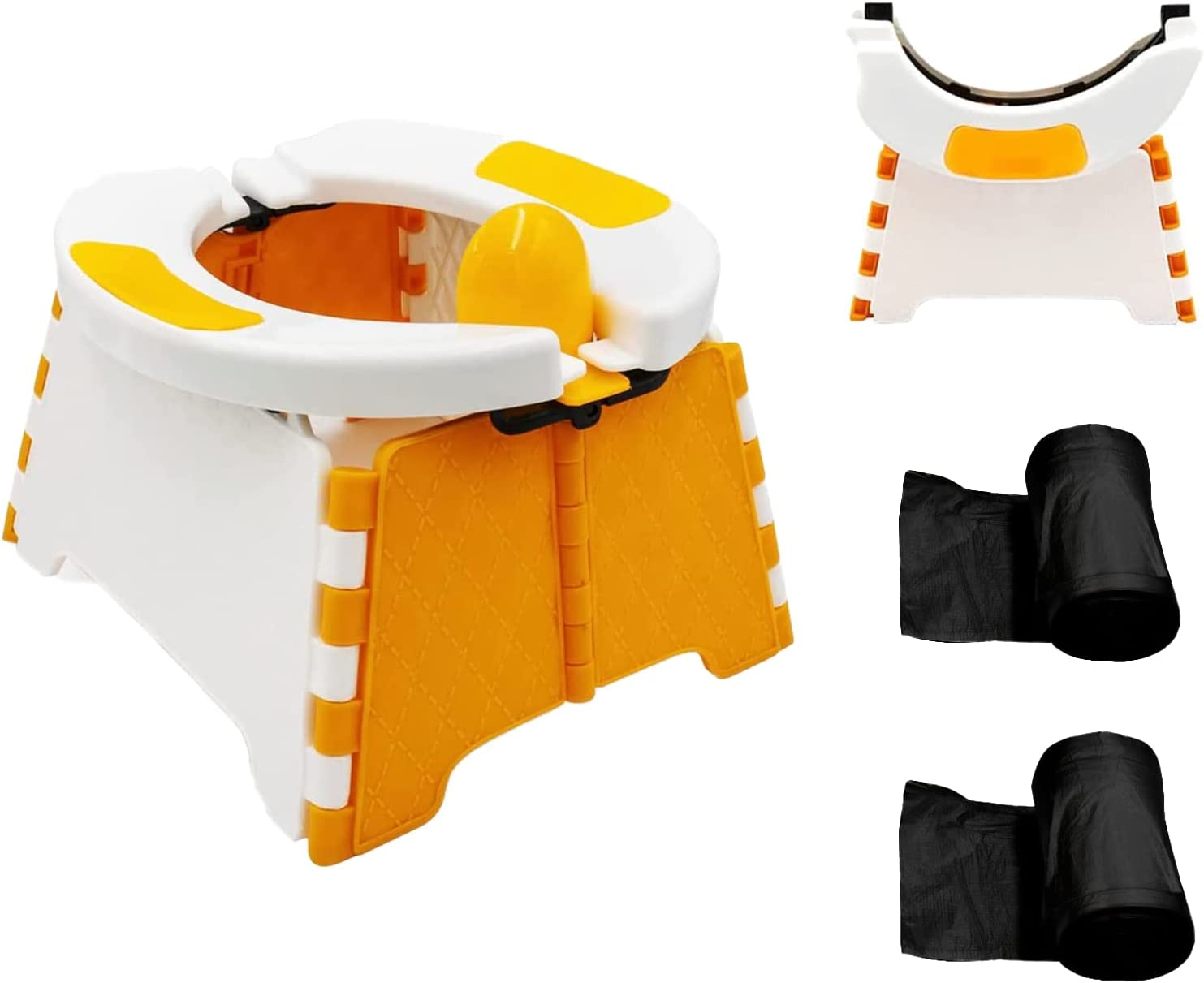 Portable Potty for Toddler Travel, Foldable Potty Training Seat with 60Pcs Trash Bag and Storage Bag, Toddler Potty Chair Seat for Home, Car, Outdoor Travel, Picni (Orange)