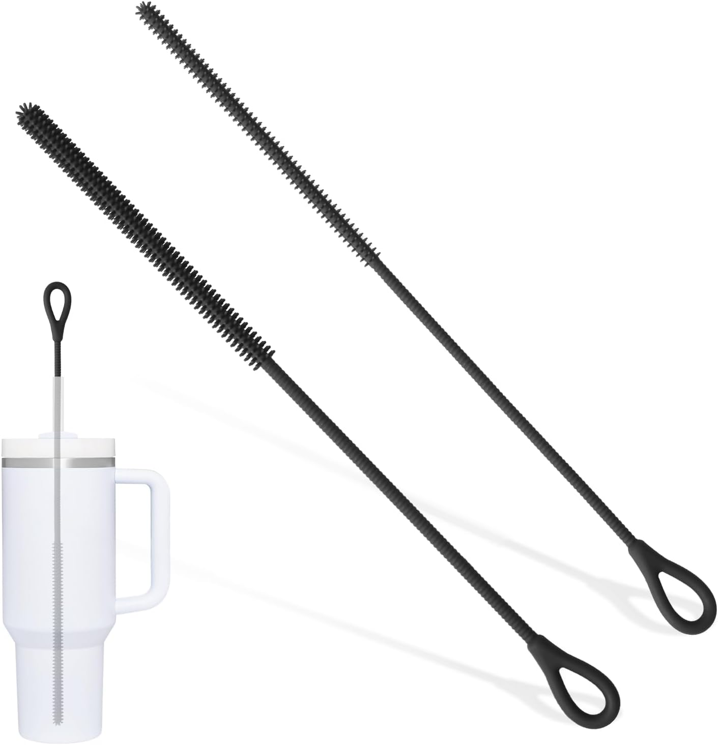 2 Pcs Silicone Straw Cleaner Brush Reusable Straw Cleaner Pipe Cleaning Brush with Aniti Slip Long Handle for Glass Pipe 6Mm and 9Mm(Black,2) image number 2