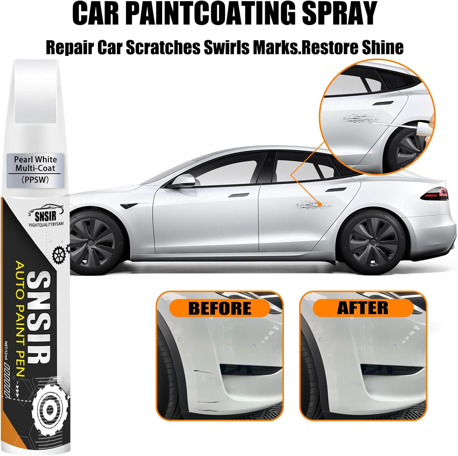 Car Touch up Paint(Pearl White Multi-Coat(Ppsw)) Compatible with Tesla Model Y/3/X/S, Car Paint Pen Scratch Repair Two-In-One Touch up Paint, Premium Car Scratch Remover for Deep Scratches image number 2